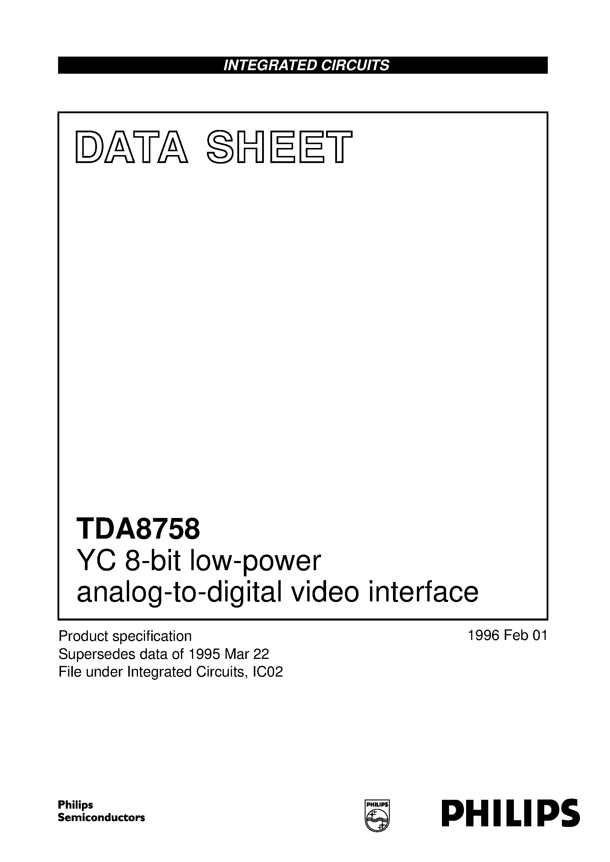 Datasheet TDA8758 - YC 8-bit low-power analog-to-digital video interface page 1