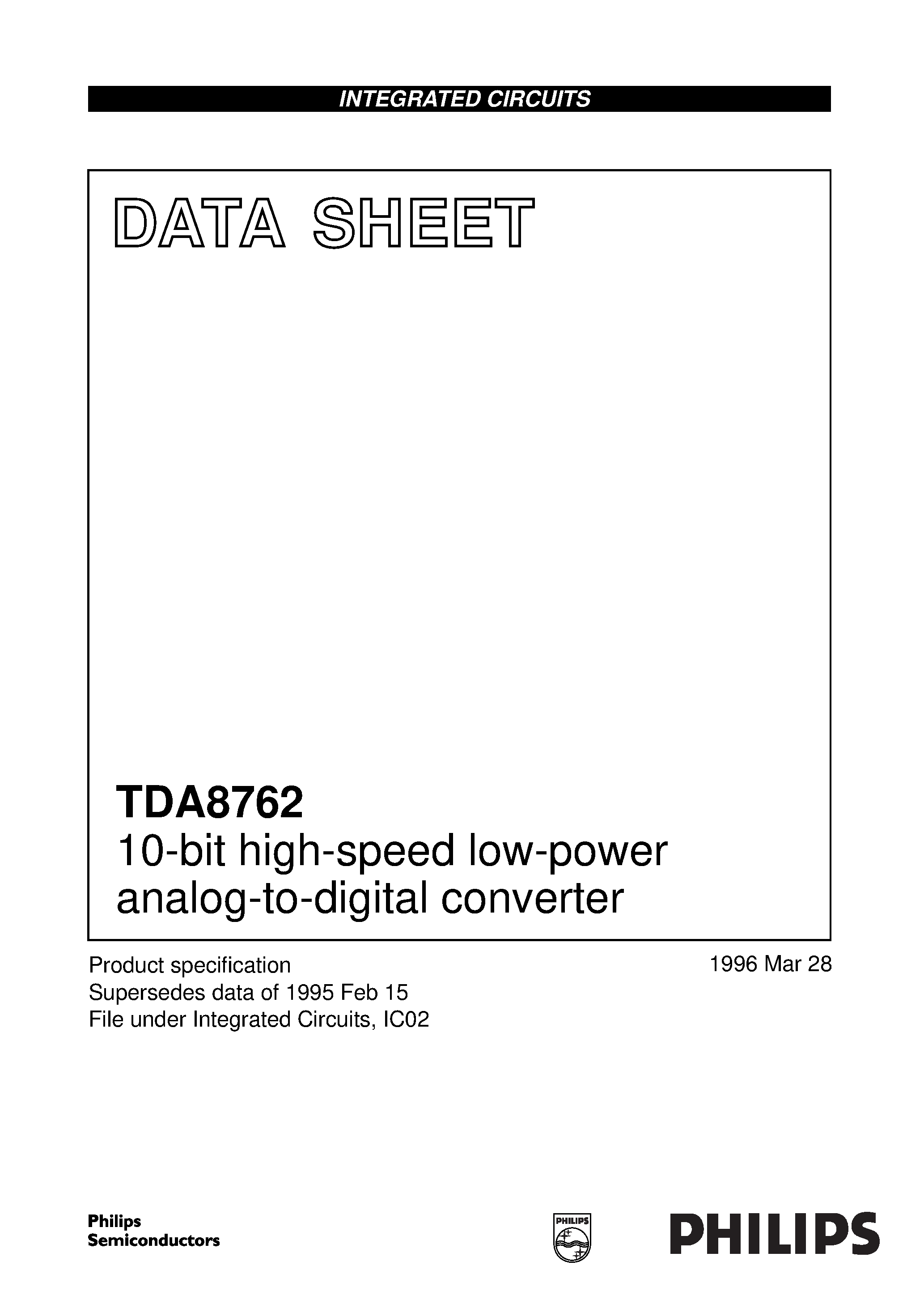 Datasheet TDA8762 - 10-bit high-speed low-power analog-to-digital converter page 1