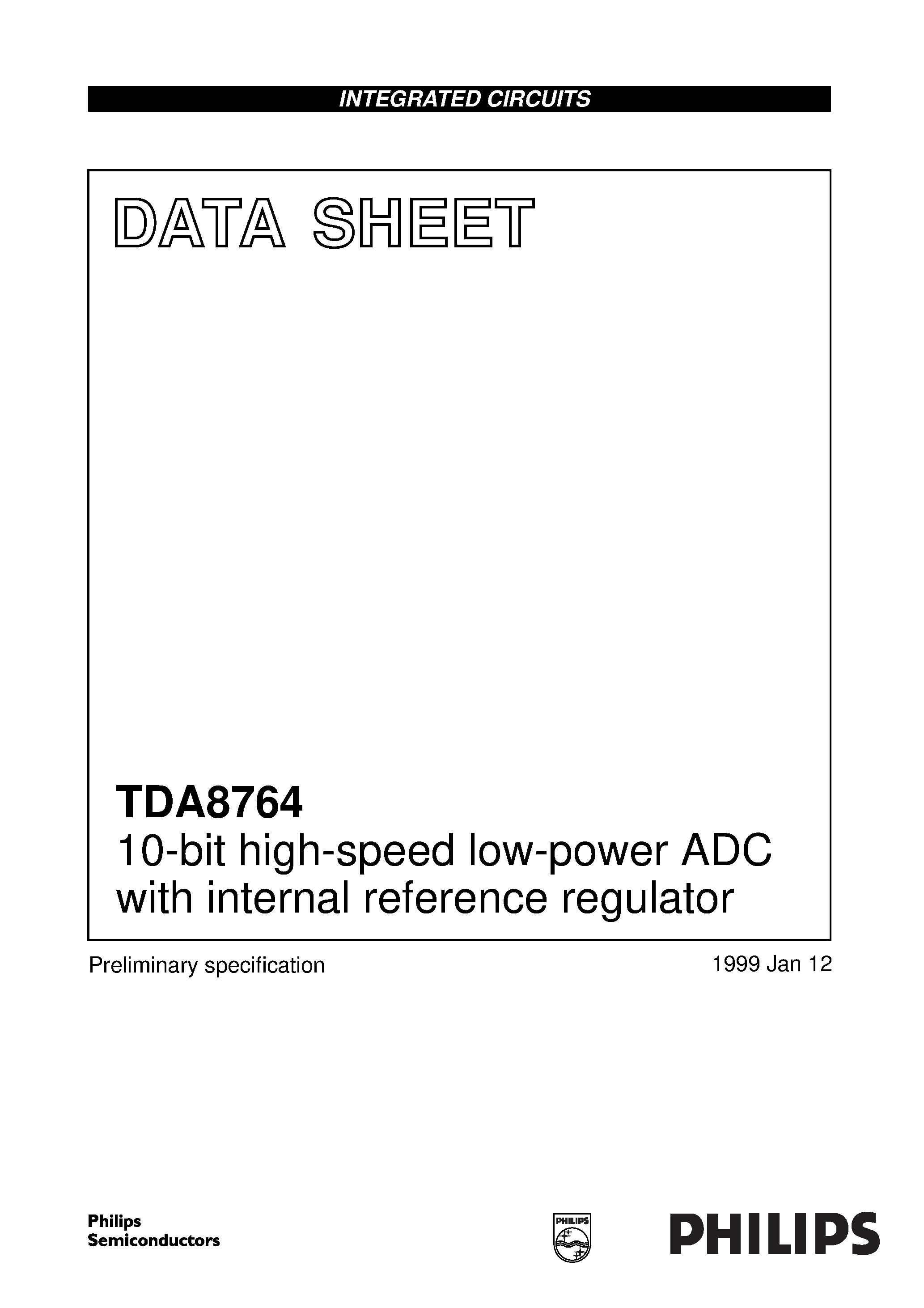Даташит TDA8764HL/4 - 10-bit high-speed low-power ADC with internal reference regulator страница 1