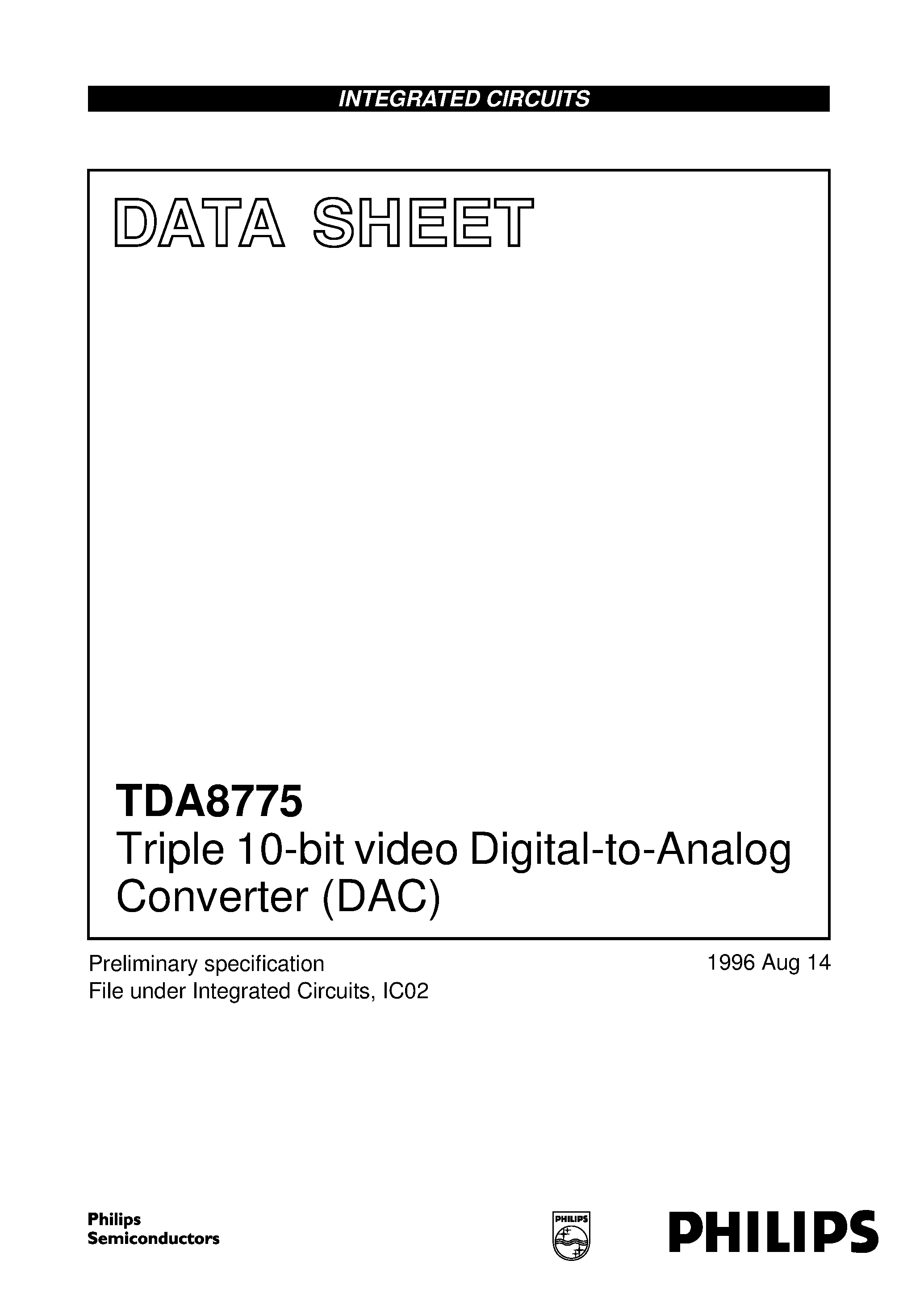 Datasheet TDA8775G - Triple 10-bit video Digital-to-Analog Converter DAC page 1