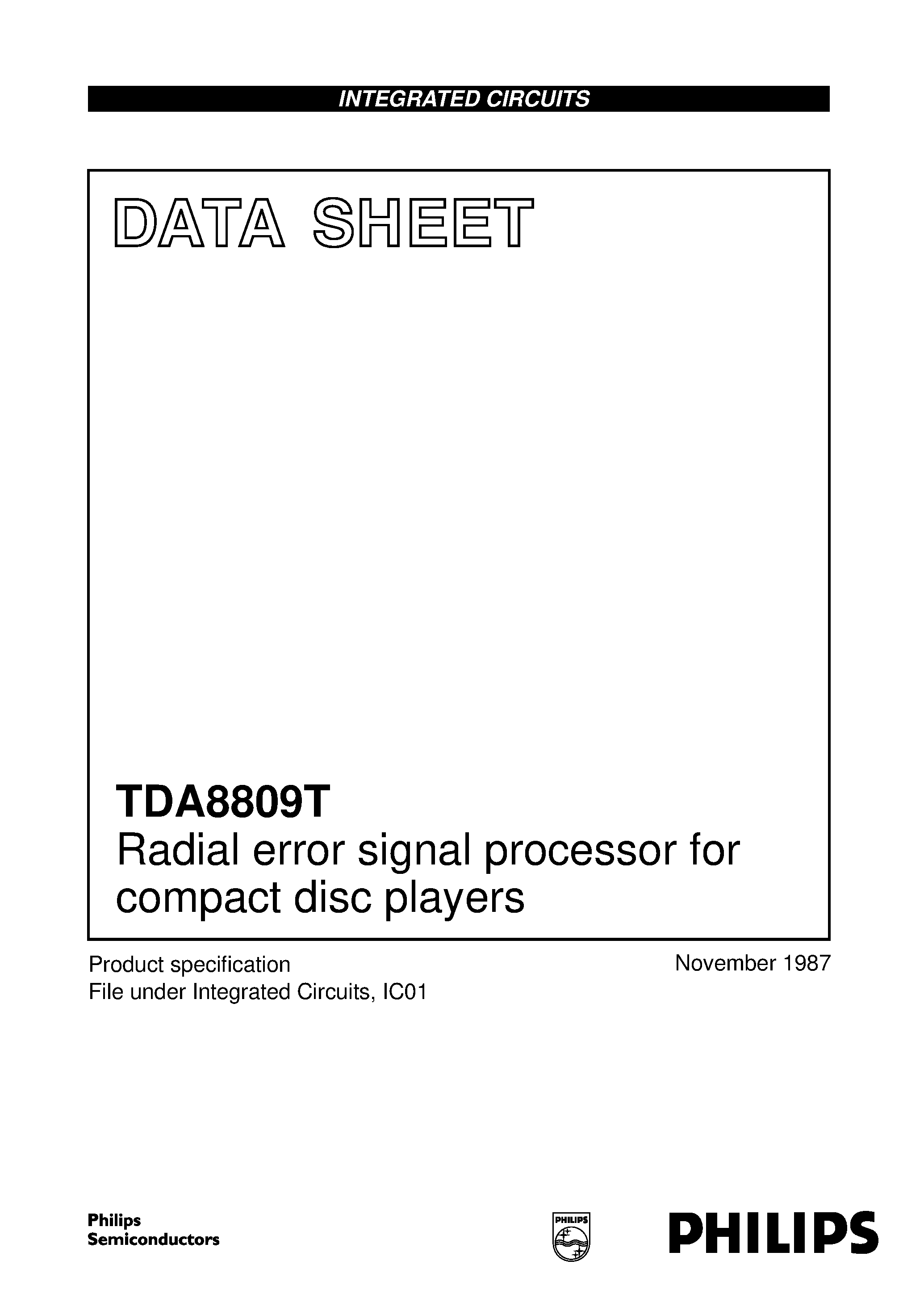 Datasheet TDA8809T - Radial error signal processor for compact disc players page 1