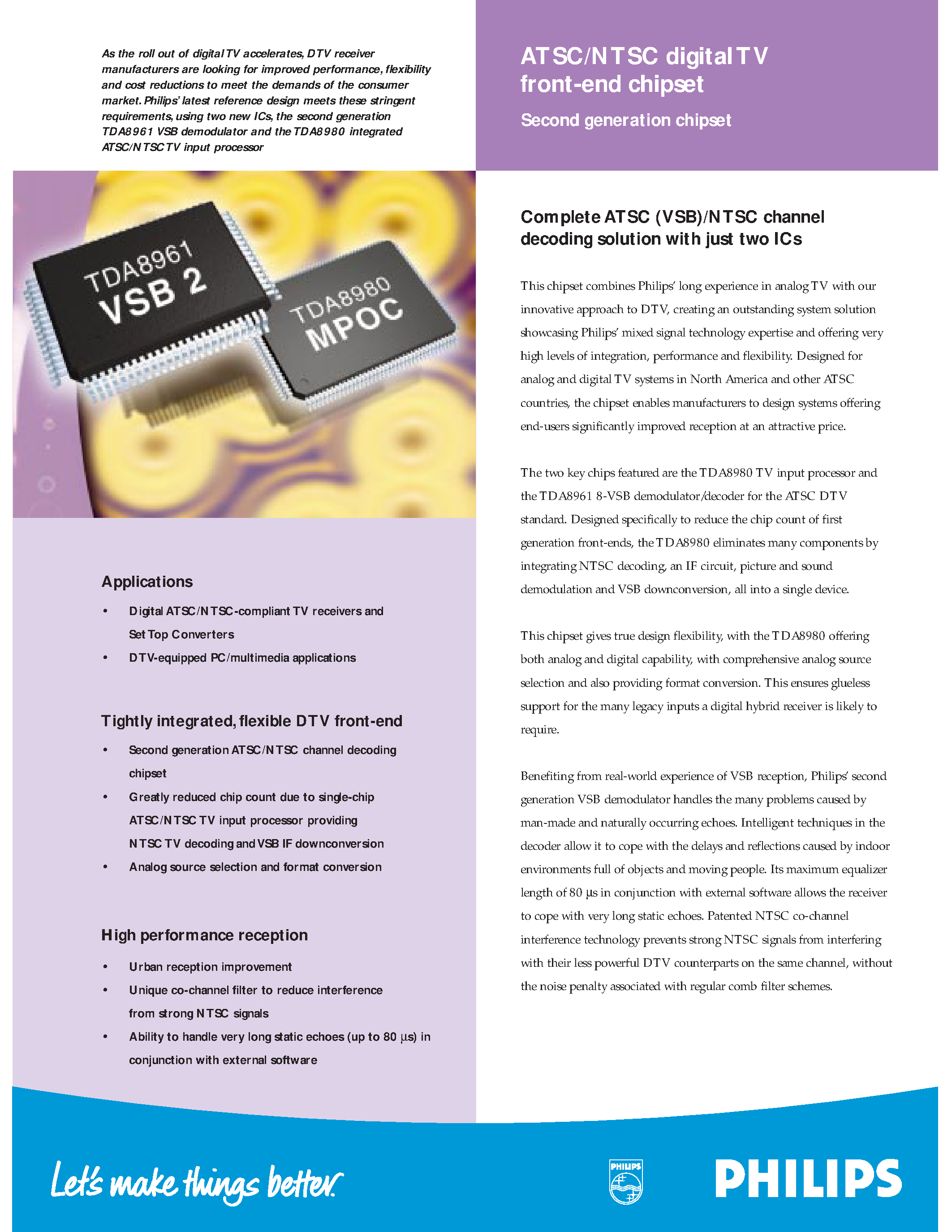 Datasheet TDA8980 - ATSC/NTSC digital TV front-end chipset page 1