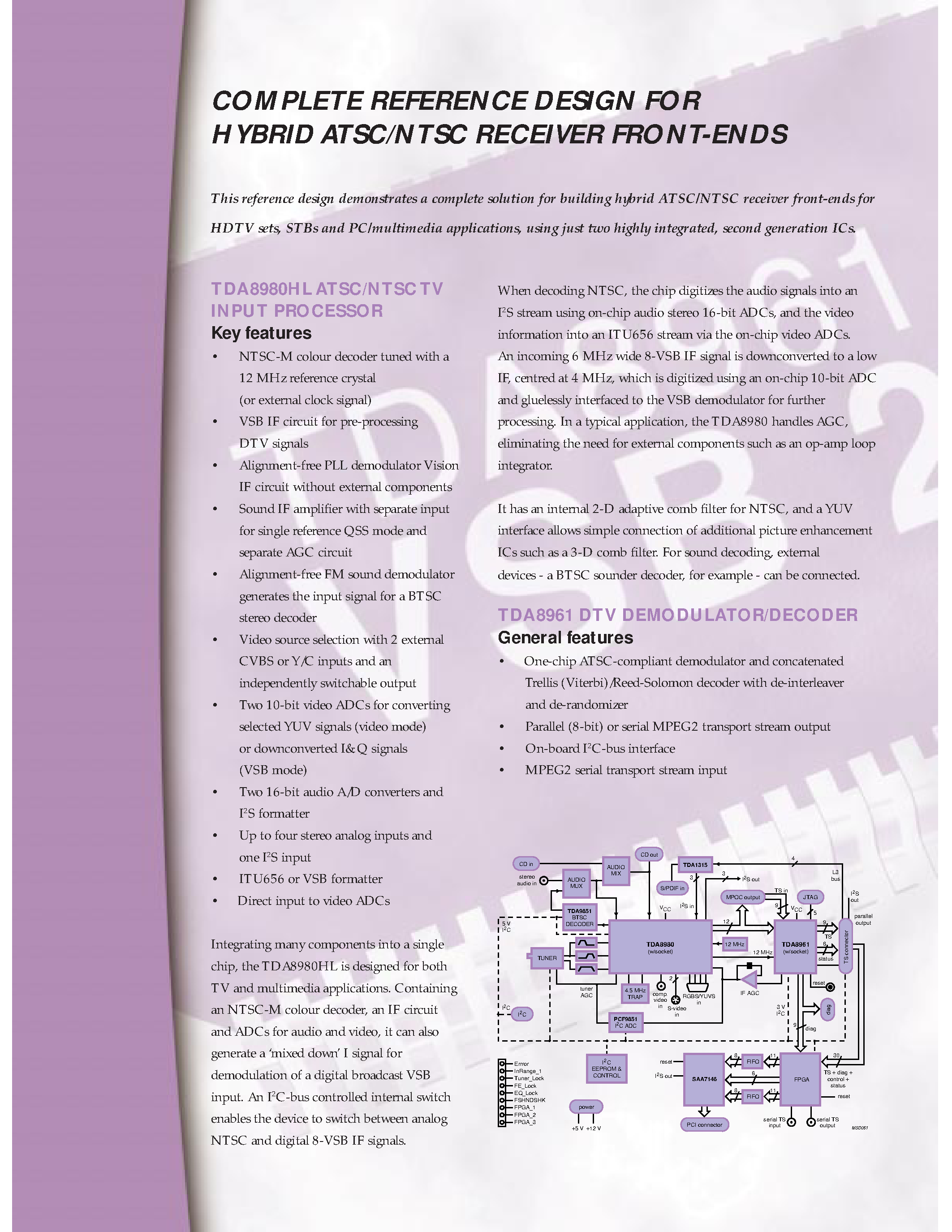 Datasheet TDA8980 - ATSC/NTSC digital TV front-end chipset page 2
