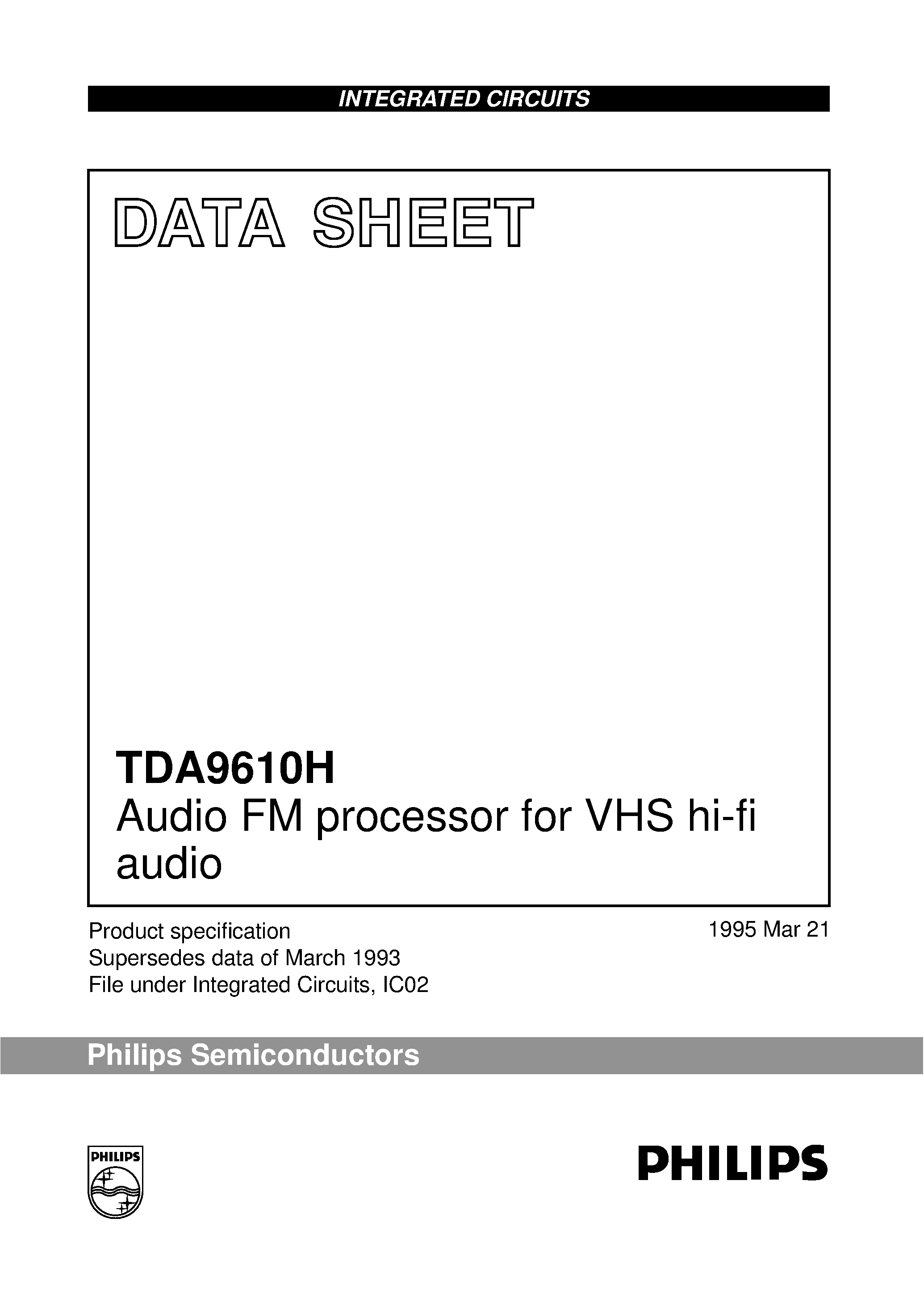 Datasheet TDA9610H page 1 Datasheet TDA9610H - Audio FM processor for VHS hi-fi audio page 1