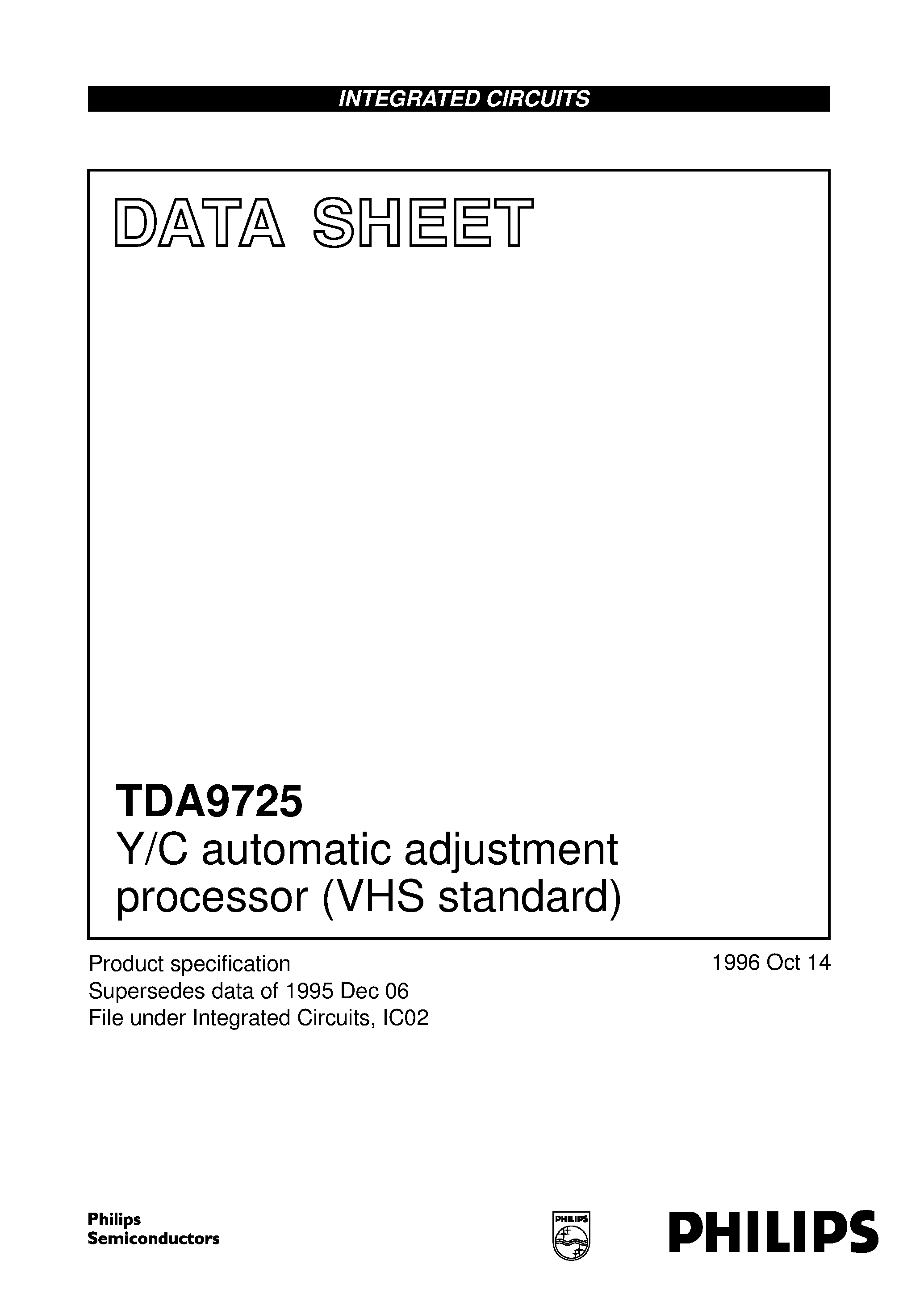 Datasheet TDA9725 - Y/C automatic adjustment processor VHS standard page 1