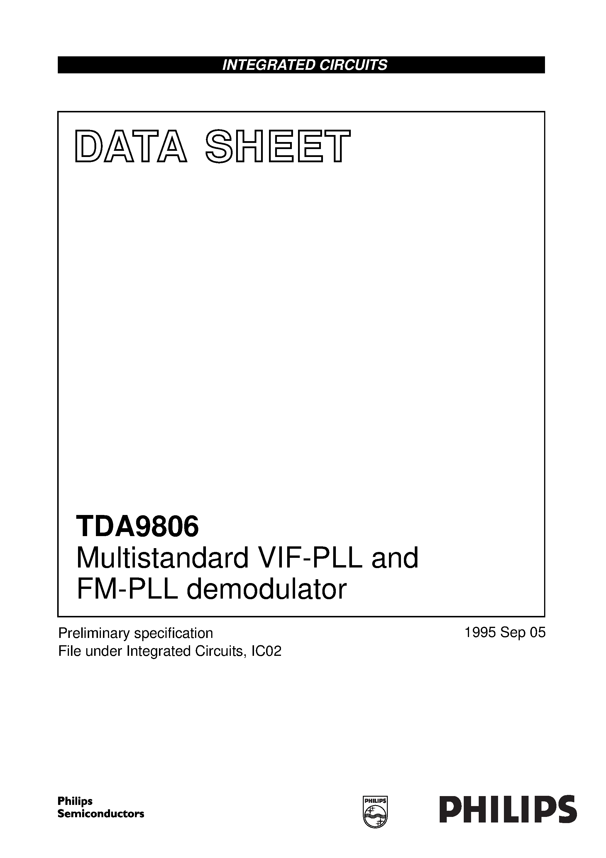 Datasheet TDA9806 page 1 Datasheet TDA9806 - Multistandard VIF-PLL and FM-PLL demodulator page 1