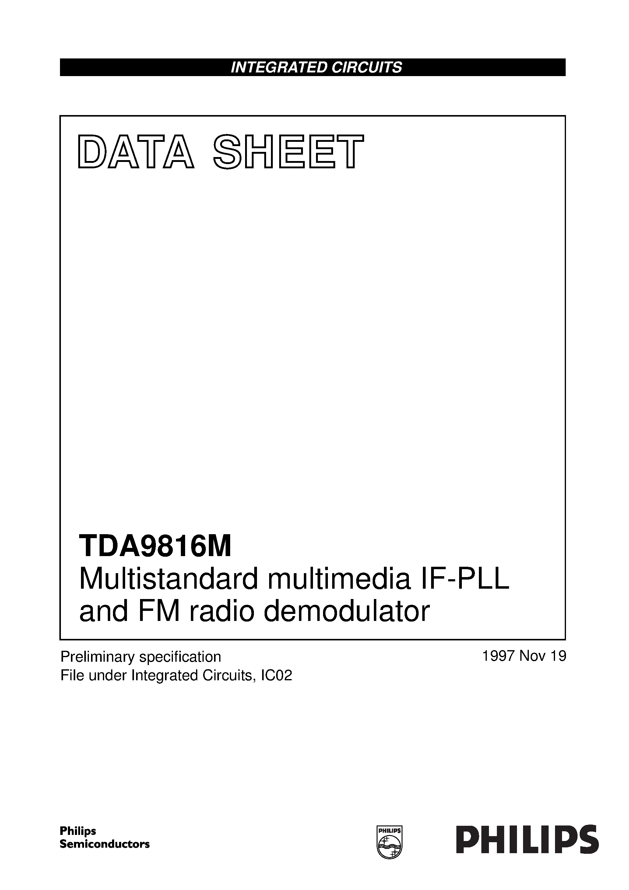 Datasheet TDA9816M page 1 Datasheet TDA9816M - Multistandard multimedia IF-PLL and FM radio demodulator page 1