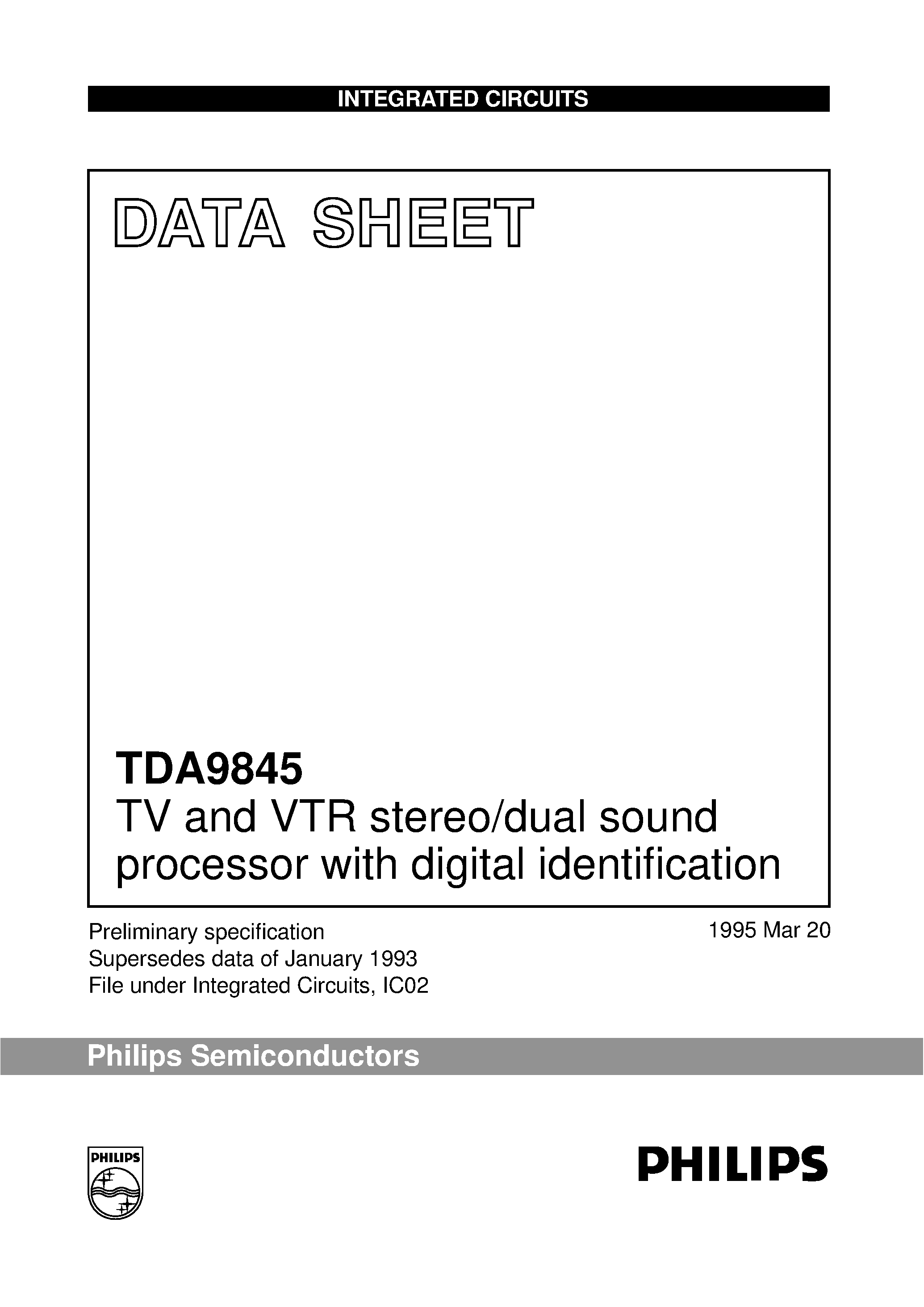 Datasheet TDA9845 - TV and VTR stereo/dual sound processor with digital identification page 1