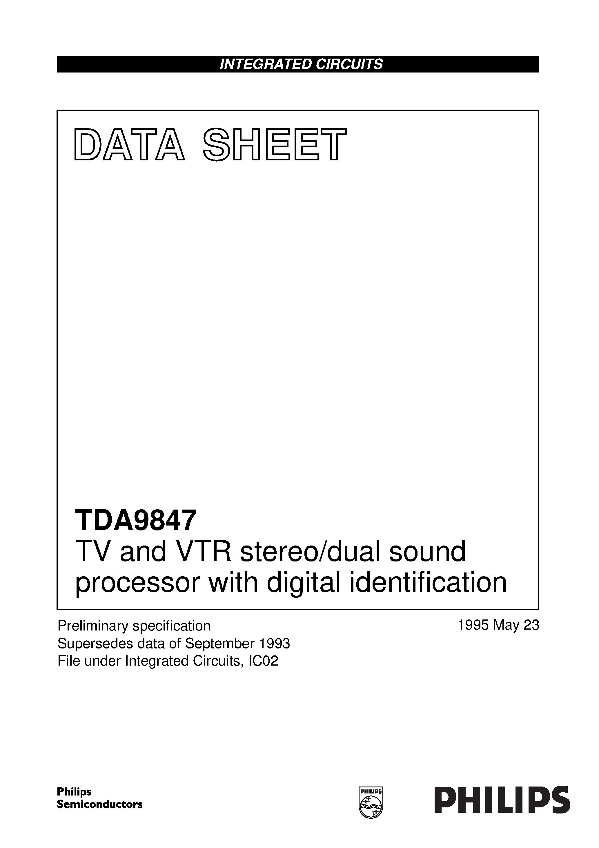 Datasheet TDA9847T - TV and VTR stereo/dual sound processor with digital identification page 1