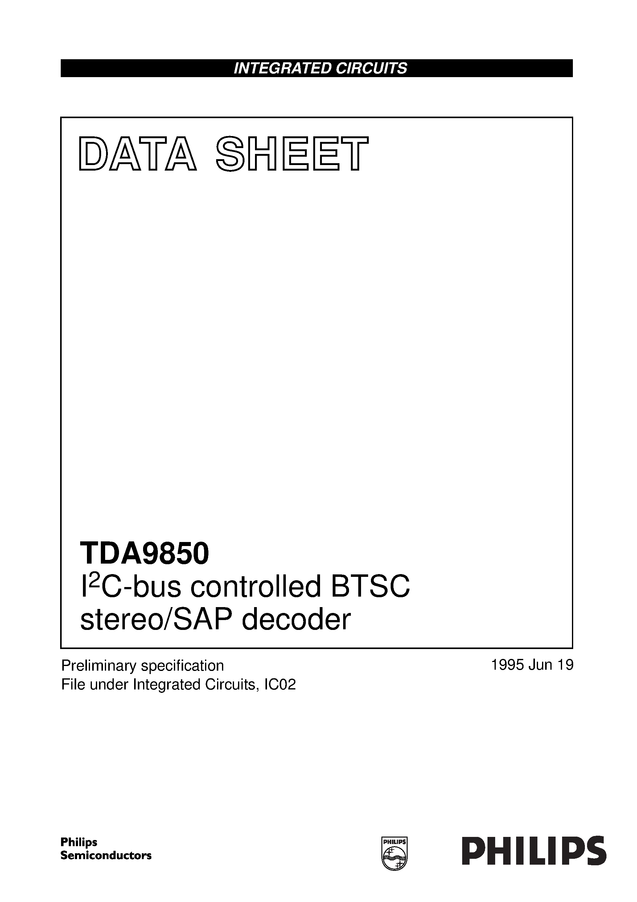 Datasheet TDA9850T - I2C-bus controlled BTSC stereo/SAP decoder page 1