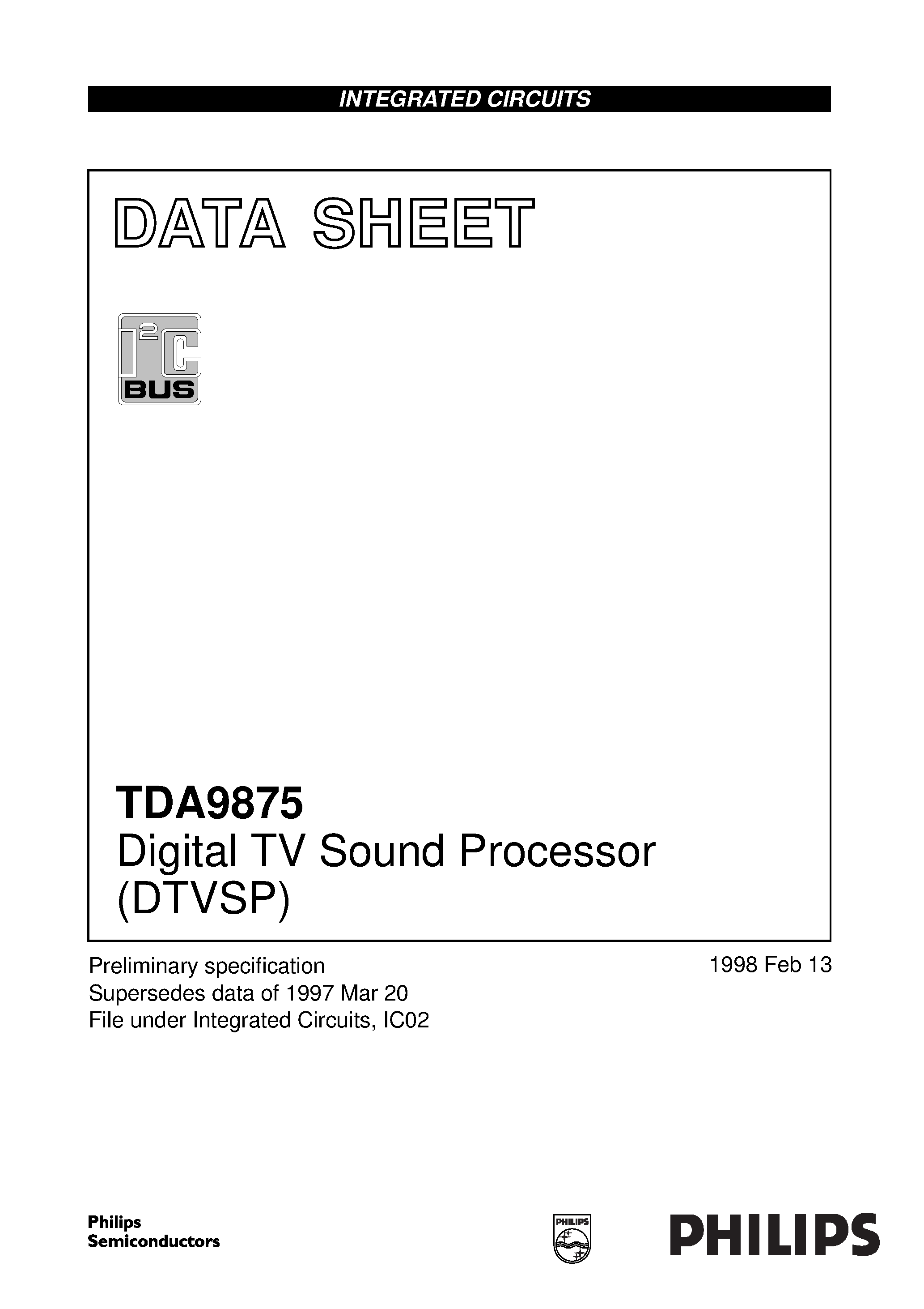 Datasheet TDA9875 page 1 Datasheet TDA9875 - Digital TV Sound Processor DTVSP page 1