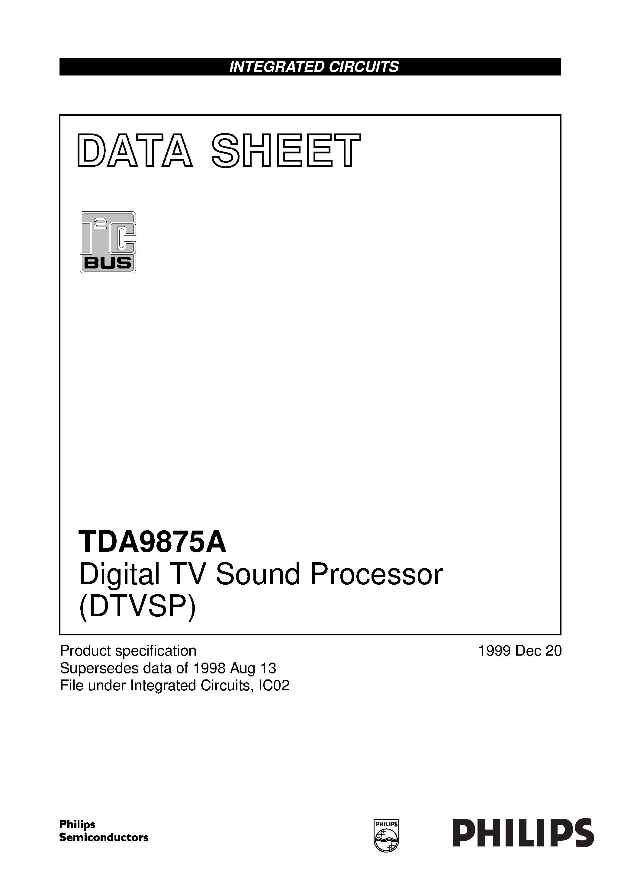 Datasheet TDA9875AH page 1 Datasheet TDA9875AH - Digital TV Sound Processor DTVSP page 1