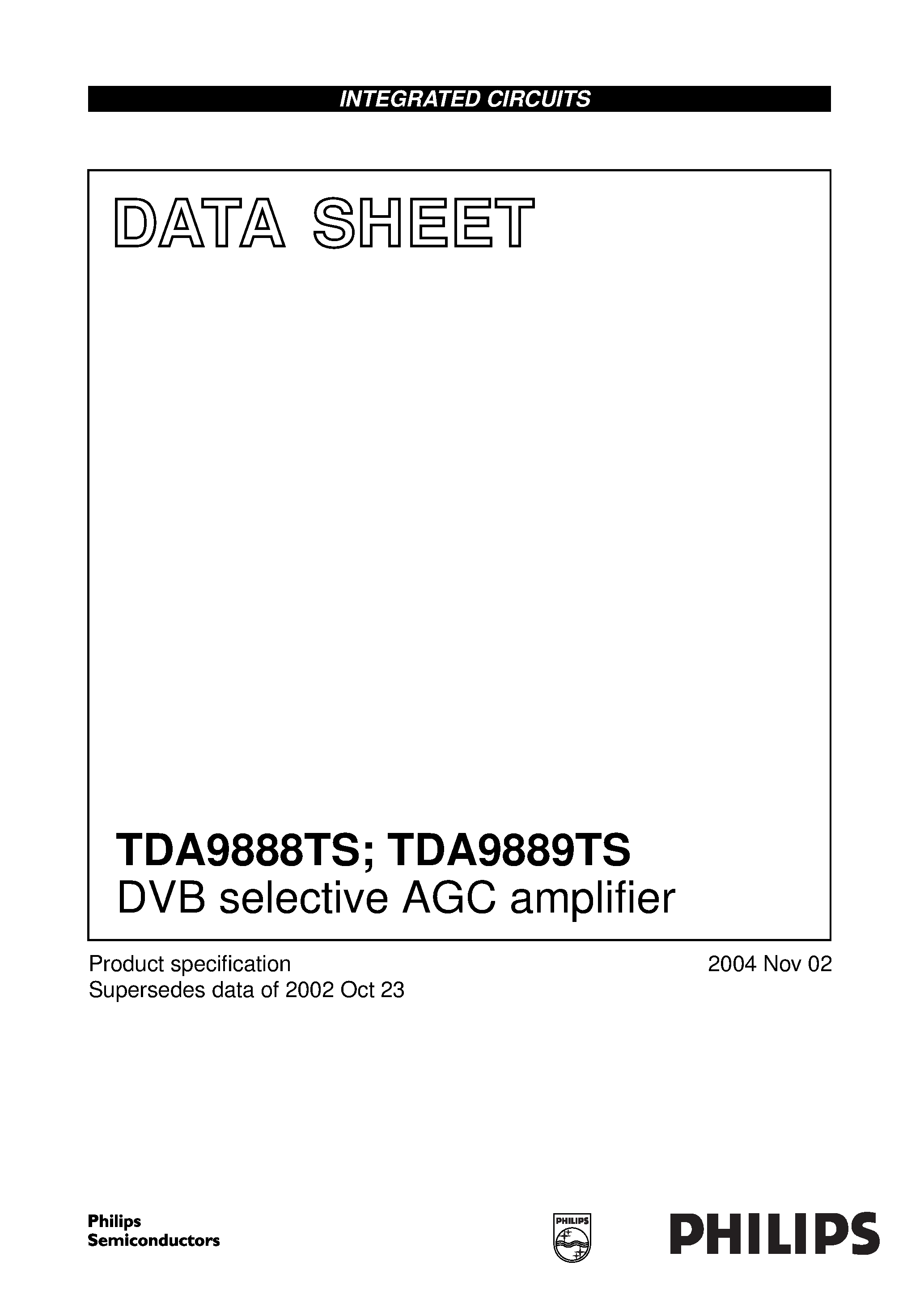 Datasheet TDA9889TS page 1 Datasheet TDA9889TS - DVB selective AGC amplifier page 1