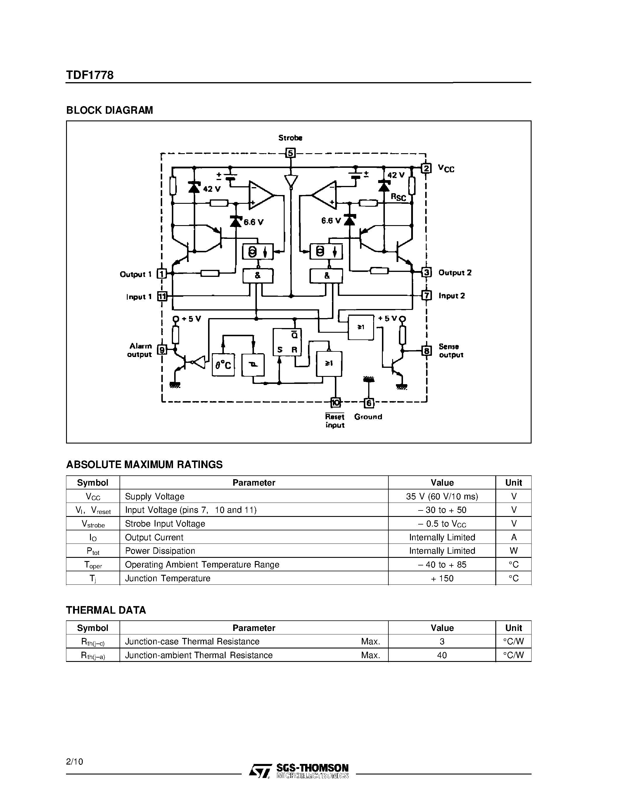 Datasheet TDF1778SP - DUAL 2-A SOURCE DRIVER page 2