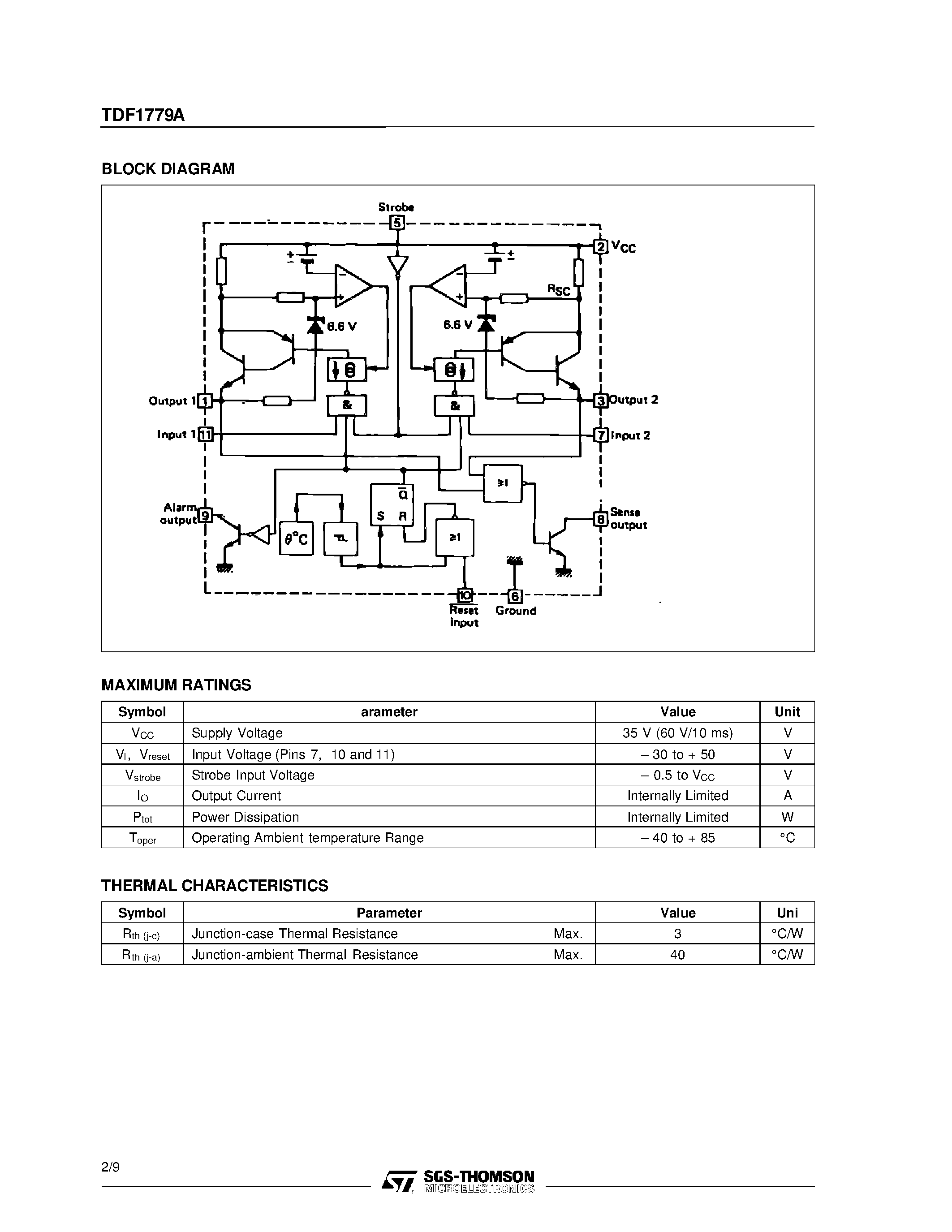 Datasheet TDF1779 - DUAL 2-A SOURCE DRIVER page 2