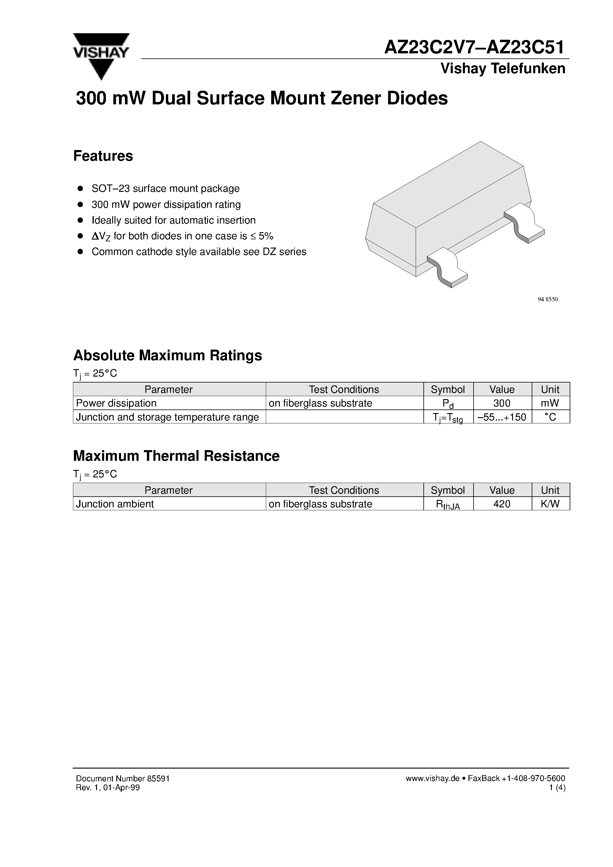 Даташит на микросхему TDSL110 страница 1 Даташит TDSL110 - 300 mW Dual Surface Mount Zener Diodes страница 1