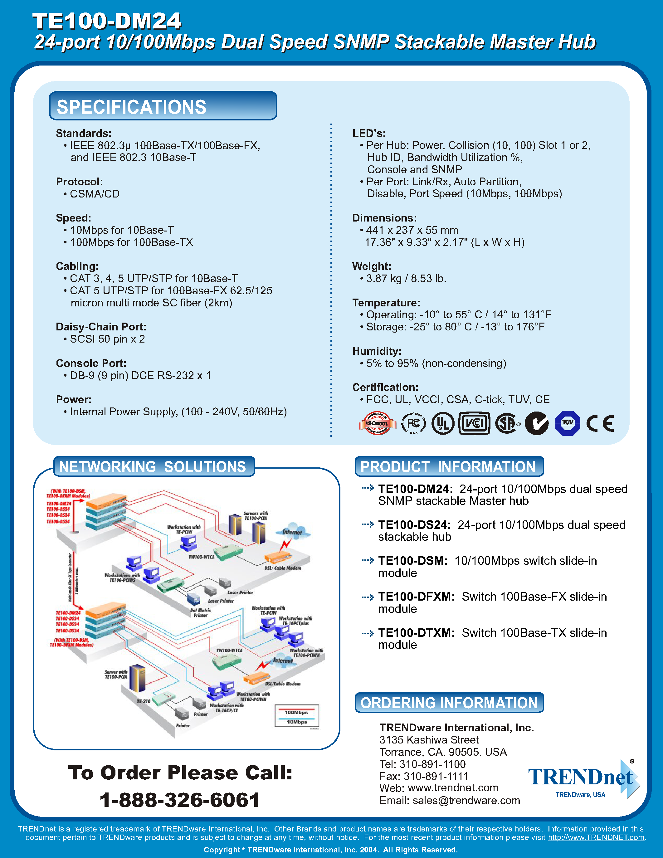 Datasheet TE100-DM24 - 24-port 10/100Mbps Dual Speed SNMP Stackable Master Hub page 2