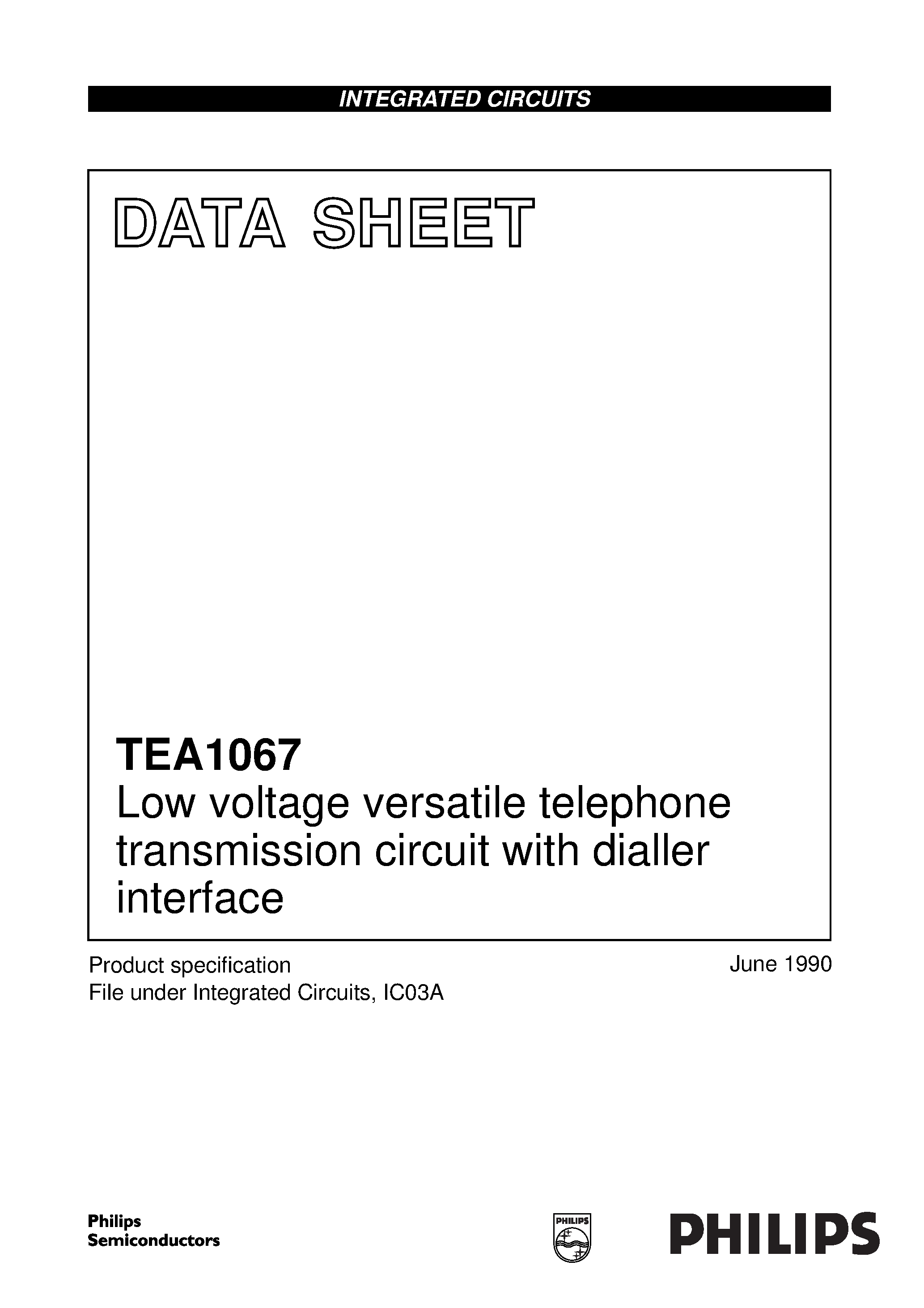Datasheet TEA1067T page 1 Datasheet TEA1067T - Low voltage versatile telephone transmission circuit with dialler interface page 1
