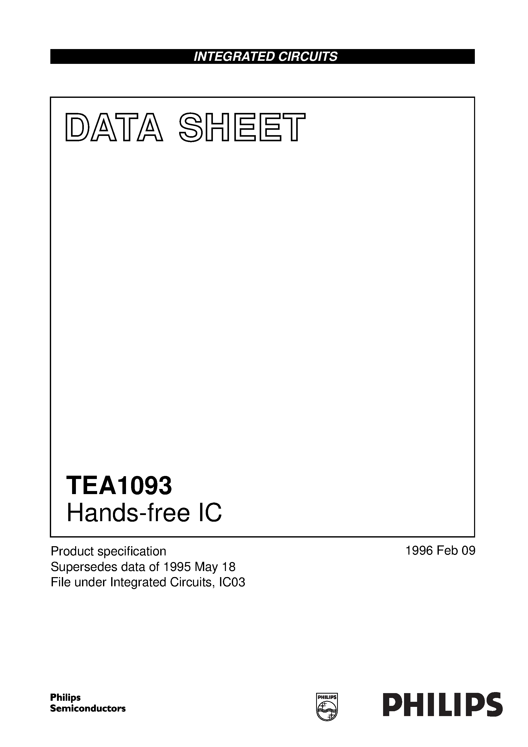 Datasheet TEA1093T - Hands-free IC page 1