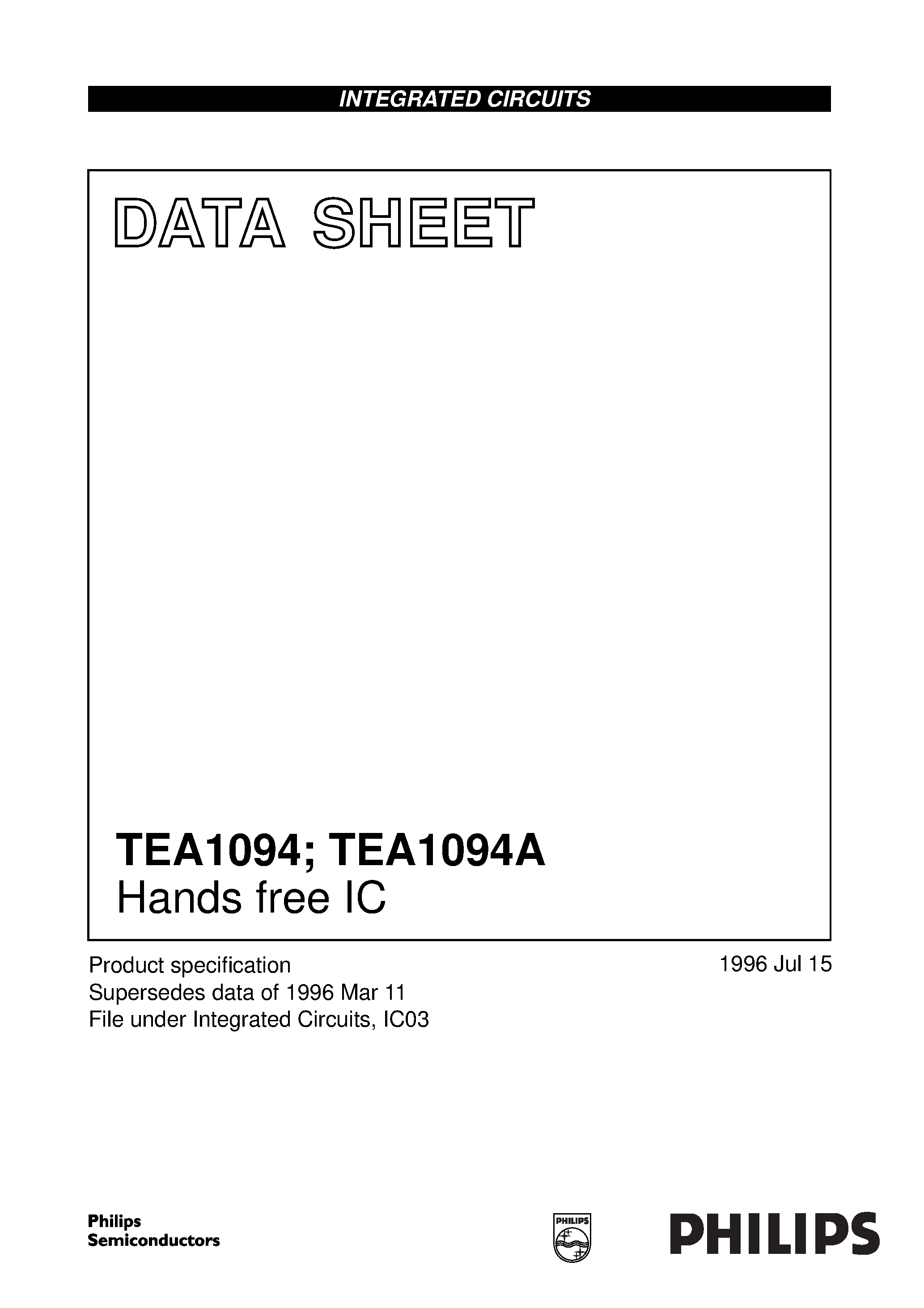 Datasheet TEA1094AM - Hands free IC page 1