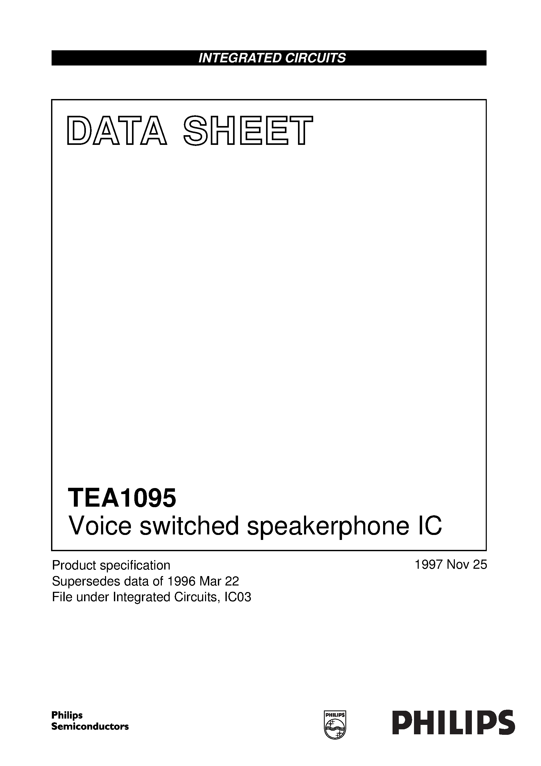 Даташит на микросхему TEA1095TS страница 1 Даташит TEA1095TS - Voice switched speakerphone IC страница 1