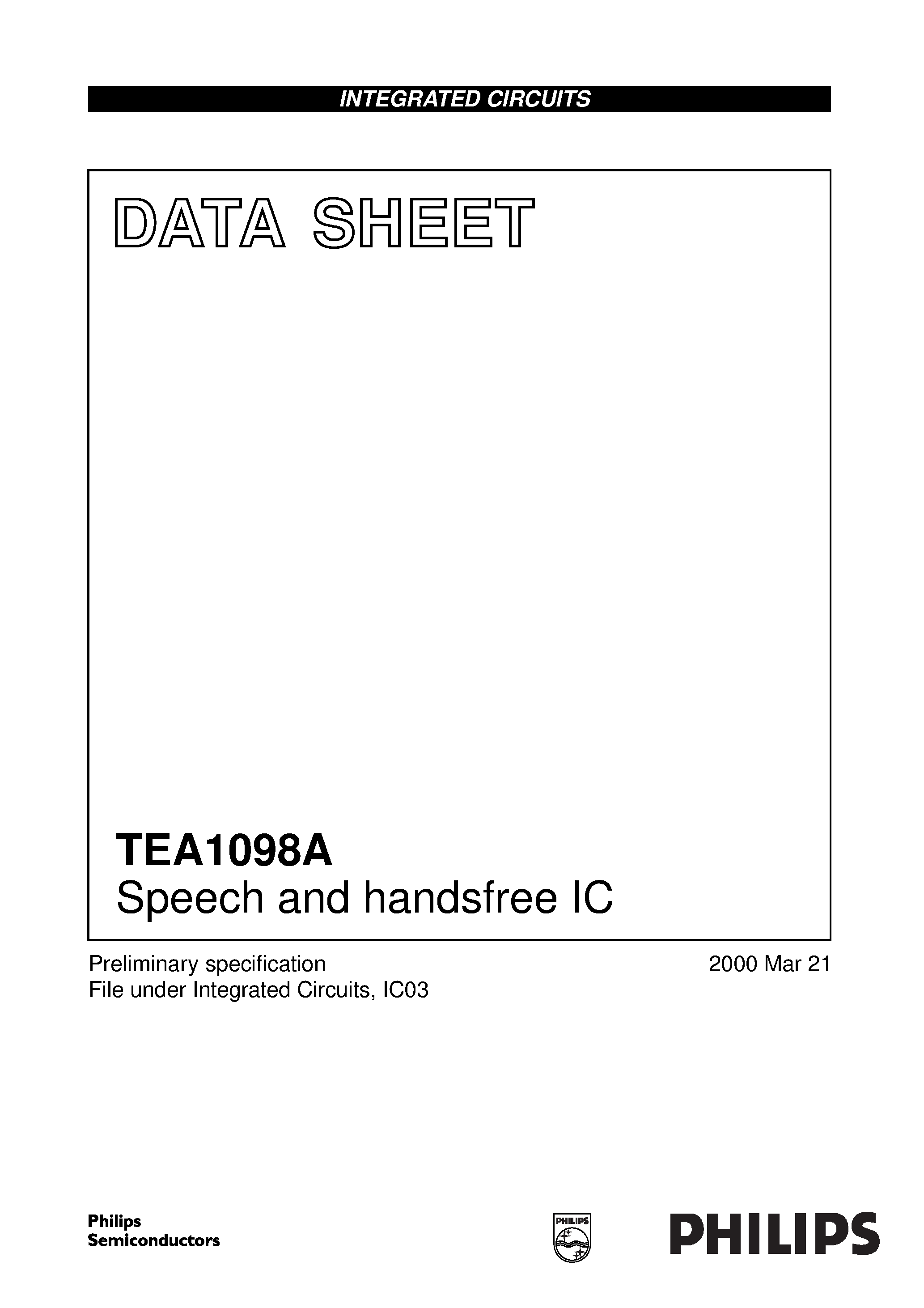 Даташит TEA1098A - Speech and handsfree IC страница 1