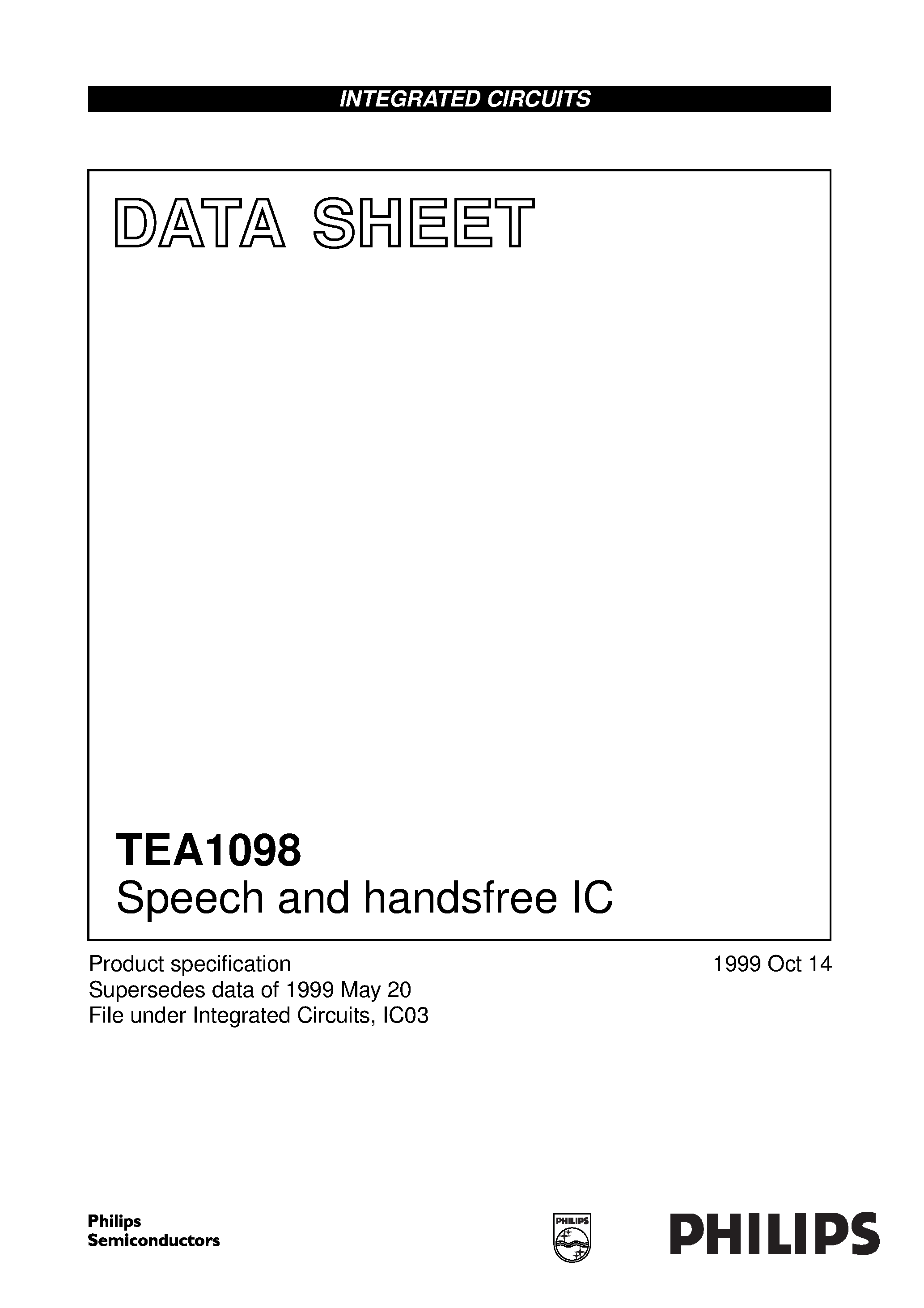 Даташит TEA1098UH - Speech and handsfree IC страница 1