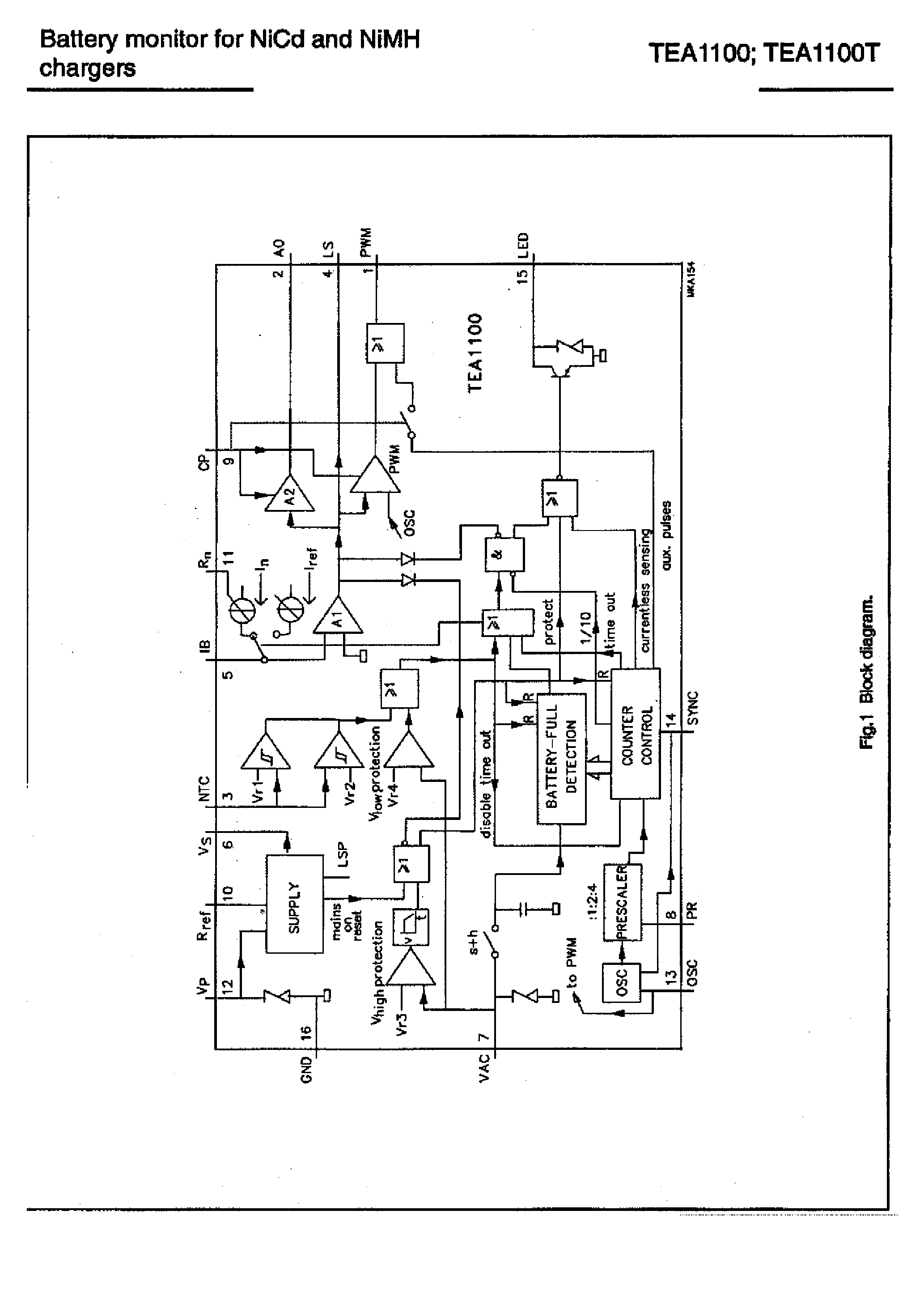 Datasheet TEA1100T - Battery monitor for Nicd and NiMH chargers page 1
