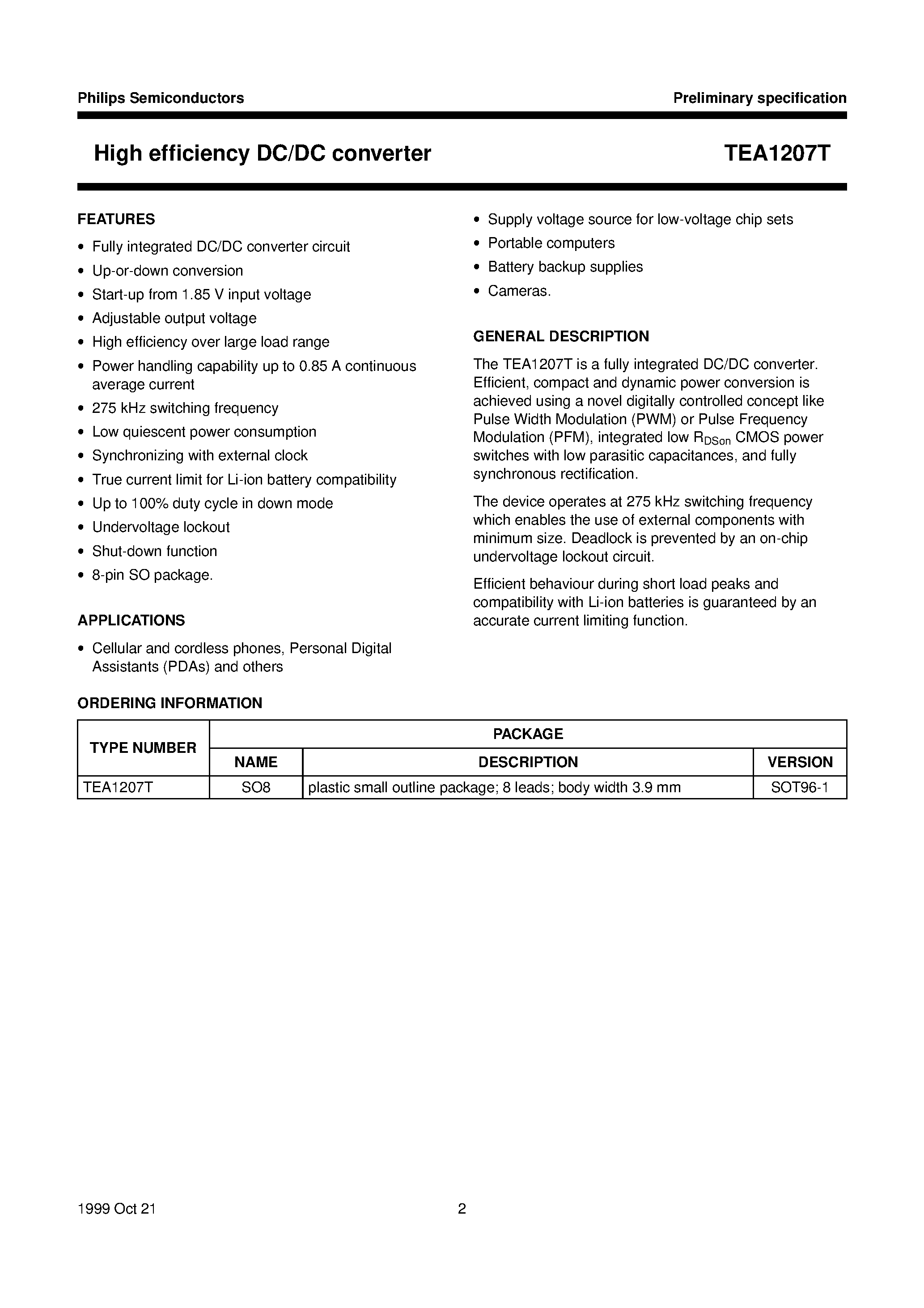 Даташит TEA1207T - High efficiency DC/DC converter страница 2