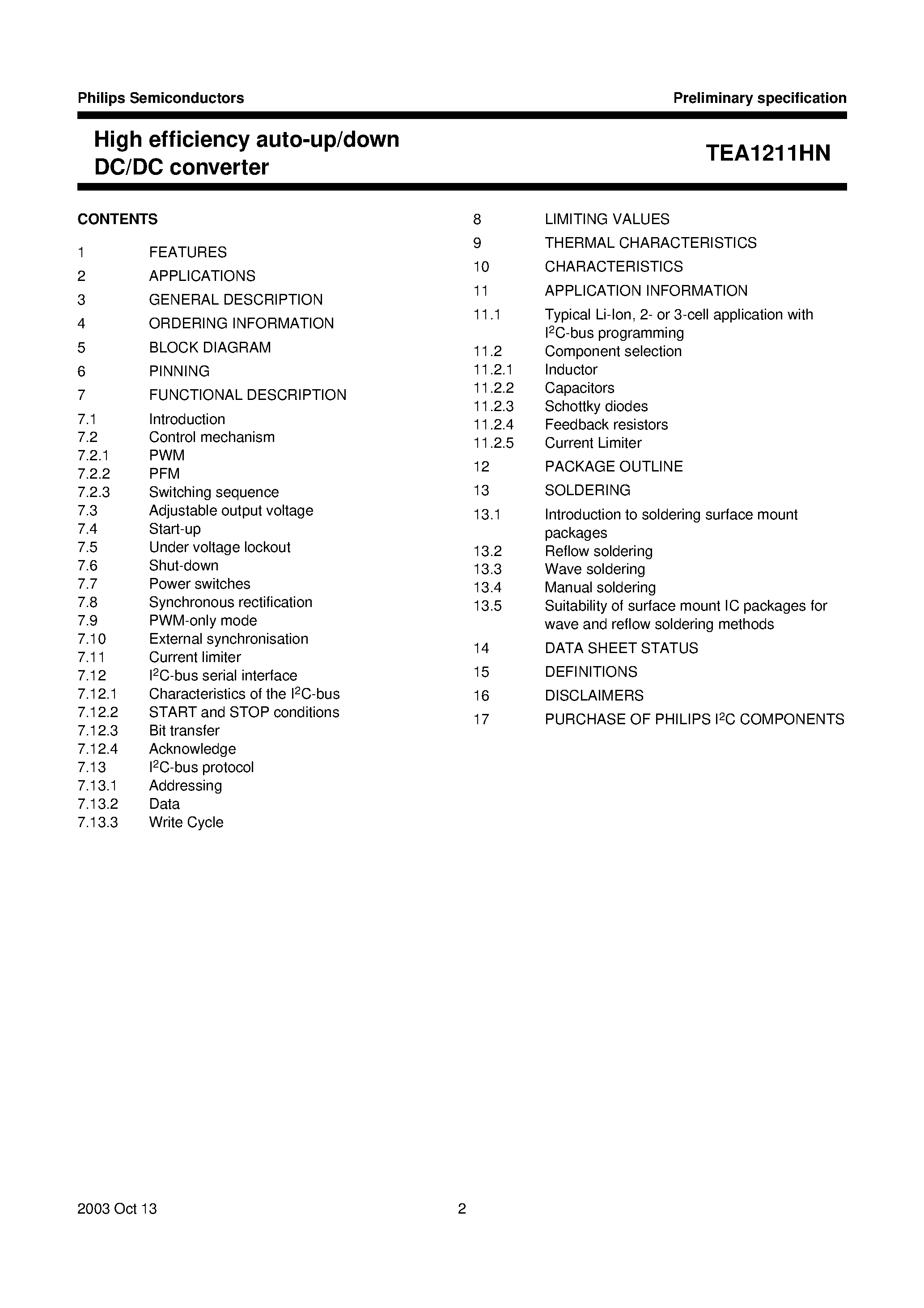 Даташит TEA1211HN - High efficiency auto-up/down DC/DC converter страница 2