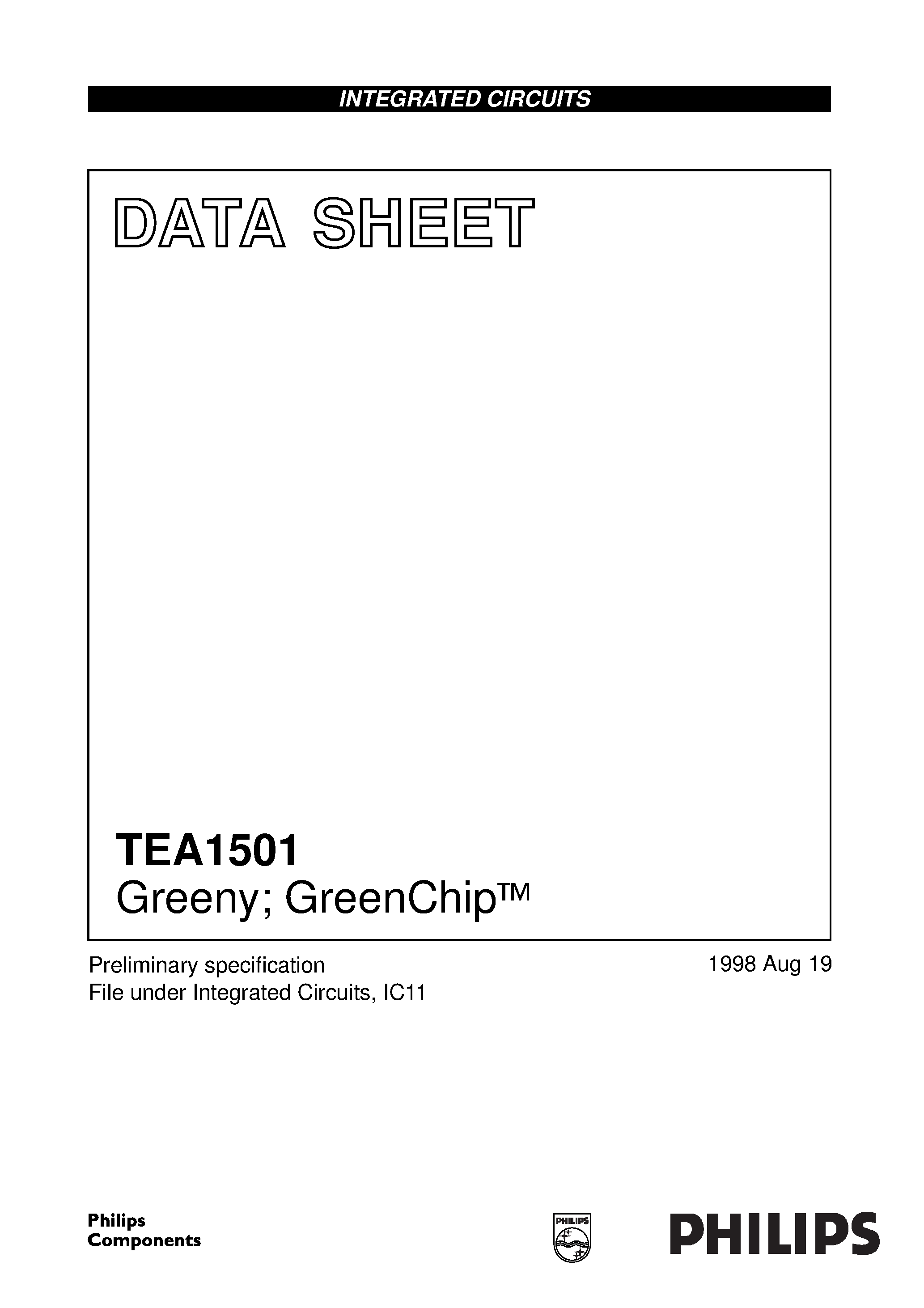 Даташит на микросхему TEA1501 страница 1 Даташит TEA1501 - Greeny; GreenChip страница 1