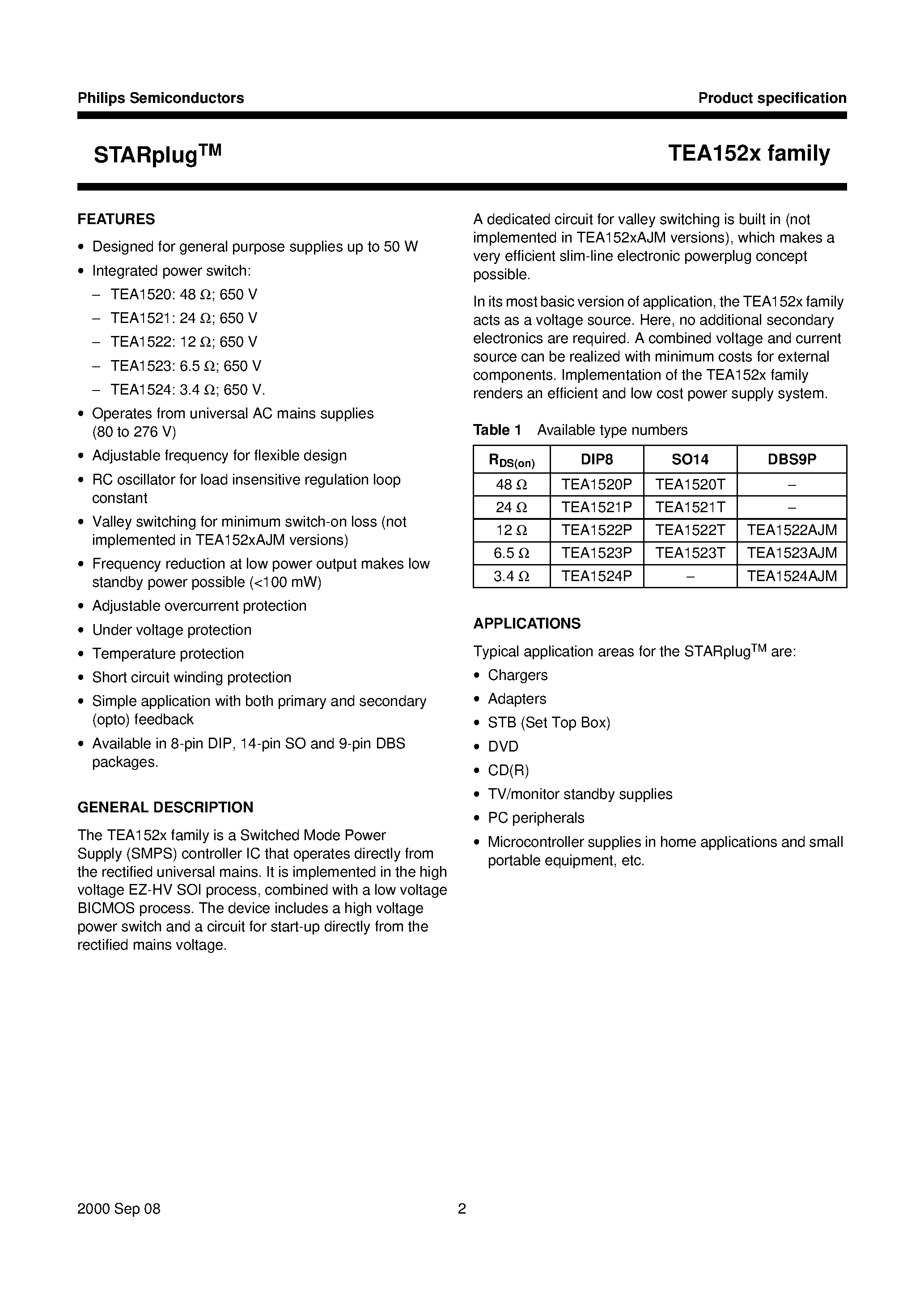Datasheet TEA1521P - STARplug page 2