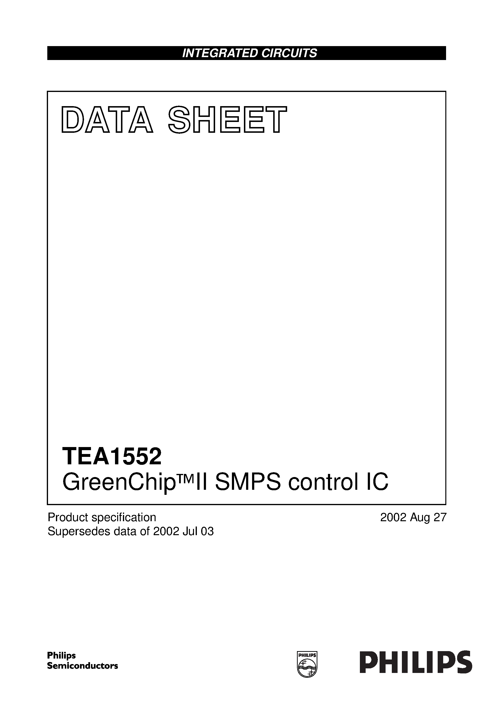 Datasheet TEA1552 - GreenChipII SMPS control IC page 1
