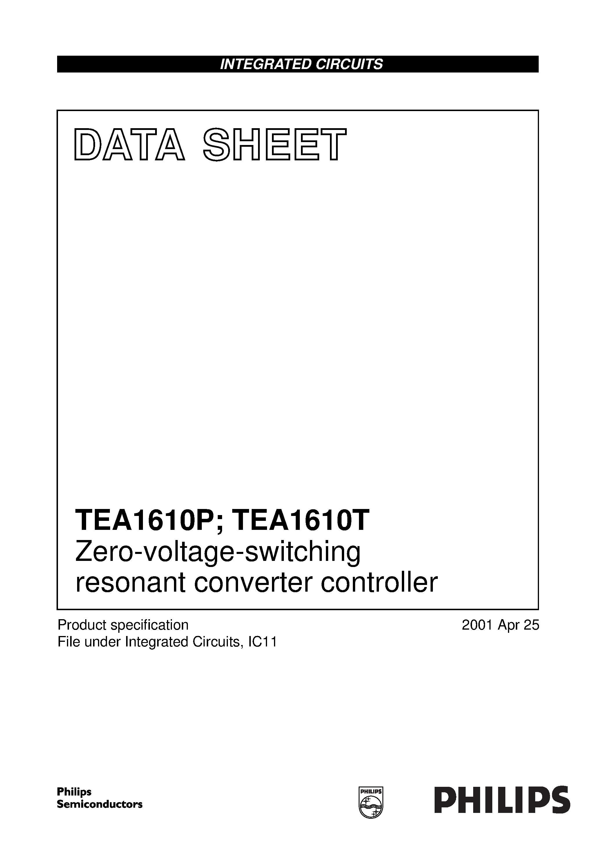 Даташит TEA1610P - Zero-voltage-switching resonant converter controller страница 1
