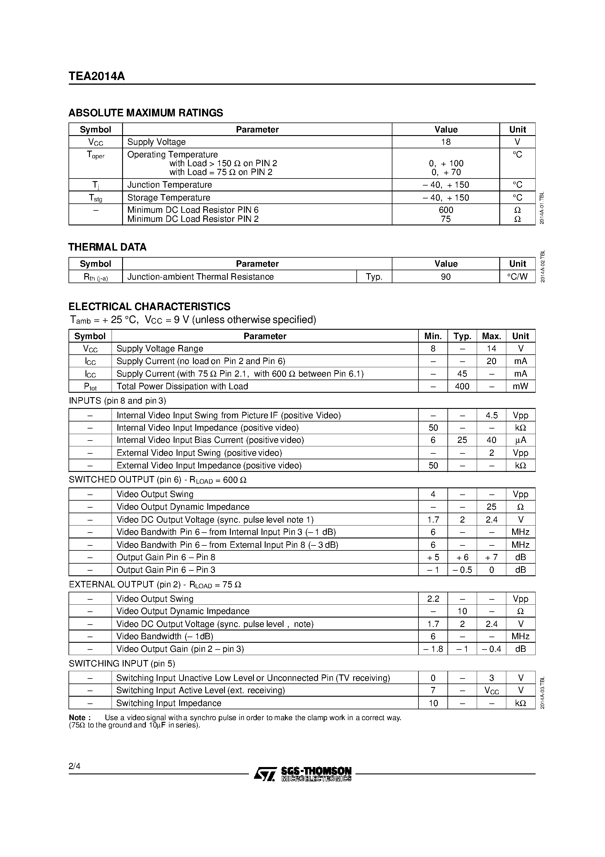 Даташит на микросхему TEA2014A страница 2 Даташит TEA2014A - VIDEO SWITCH страница 2