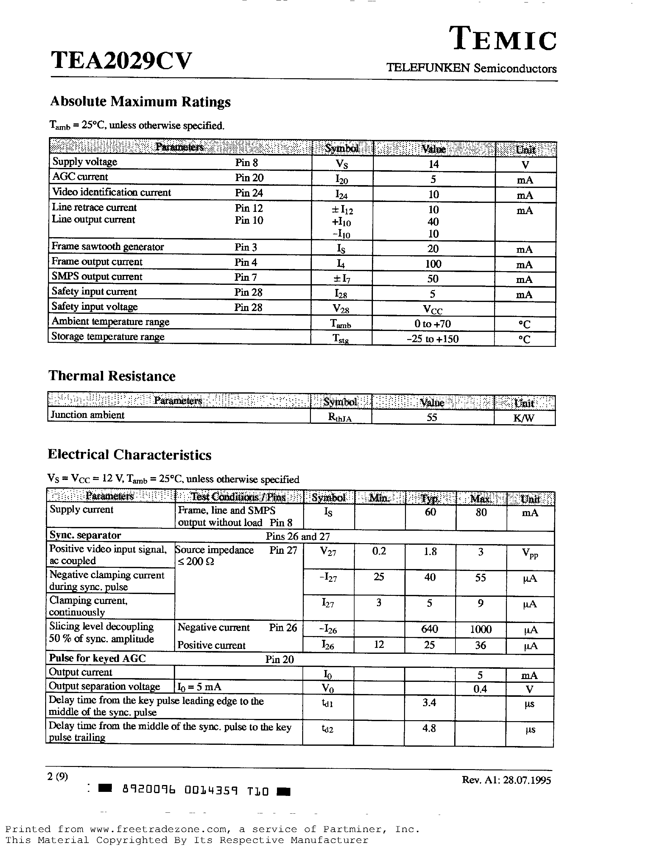 Datasheet TEA2029CV page 2 Datasheet TEA2029CV - Timing Processor (LINE/ FRAME/ SMPS) for TV Sets page 2