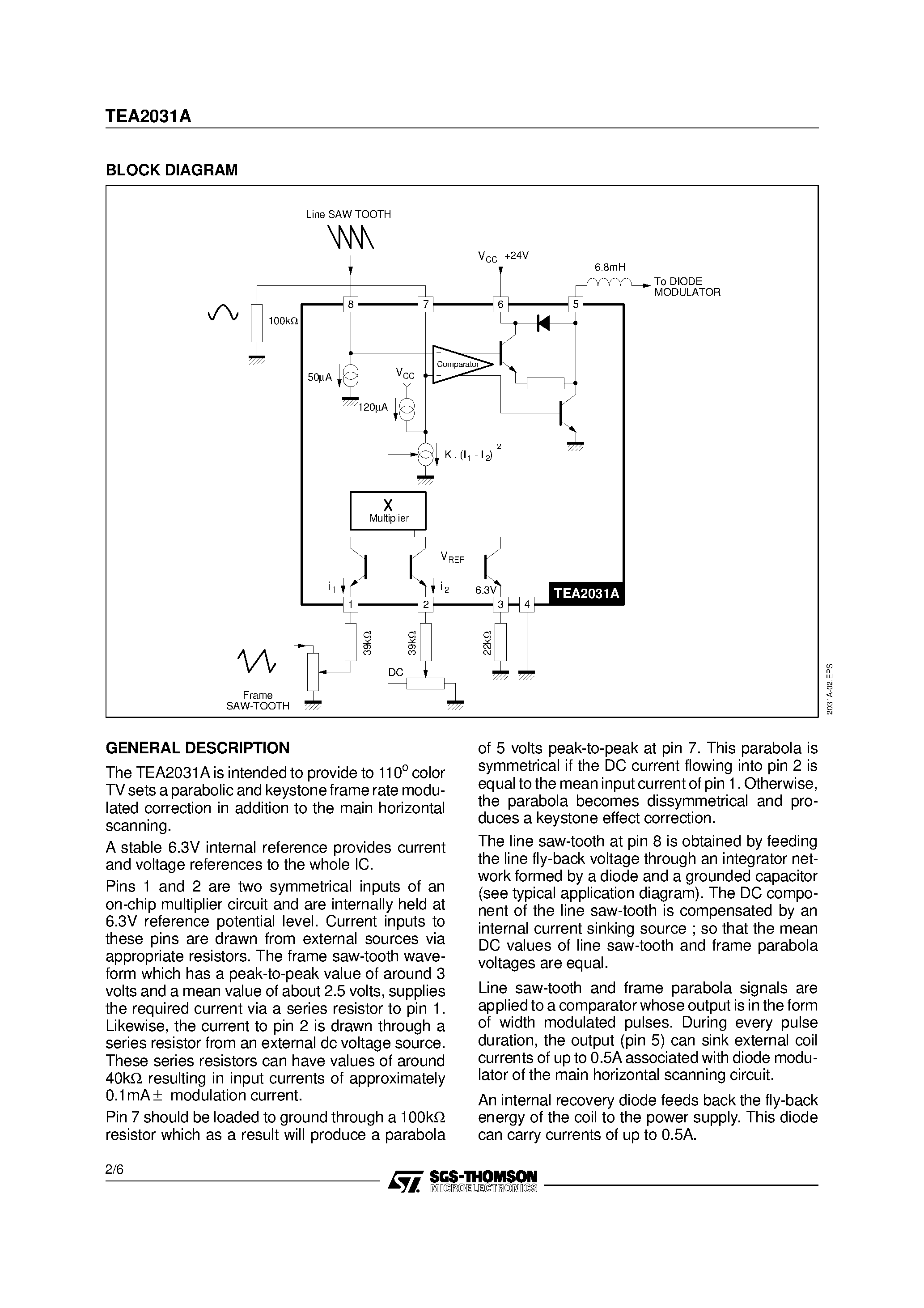 Даташит TEA2031A - COLOR TV EAST-WEST CORRECTION страница 2