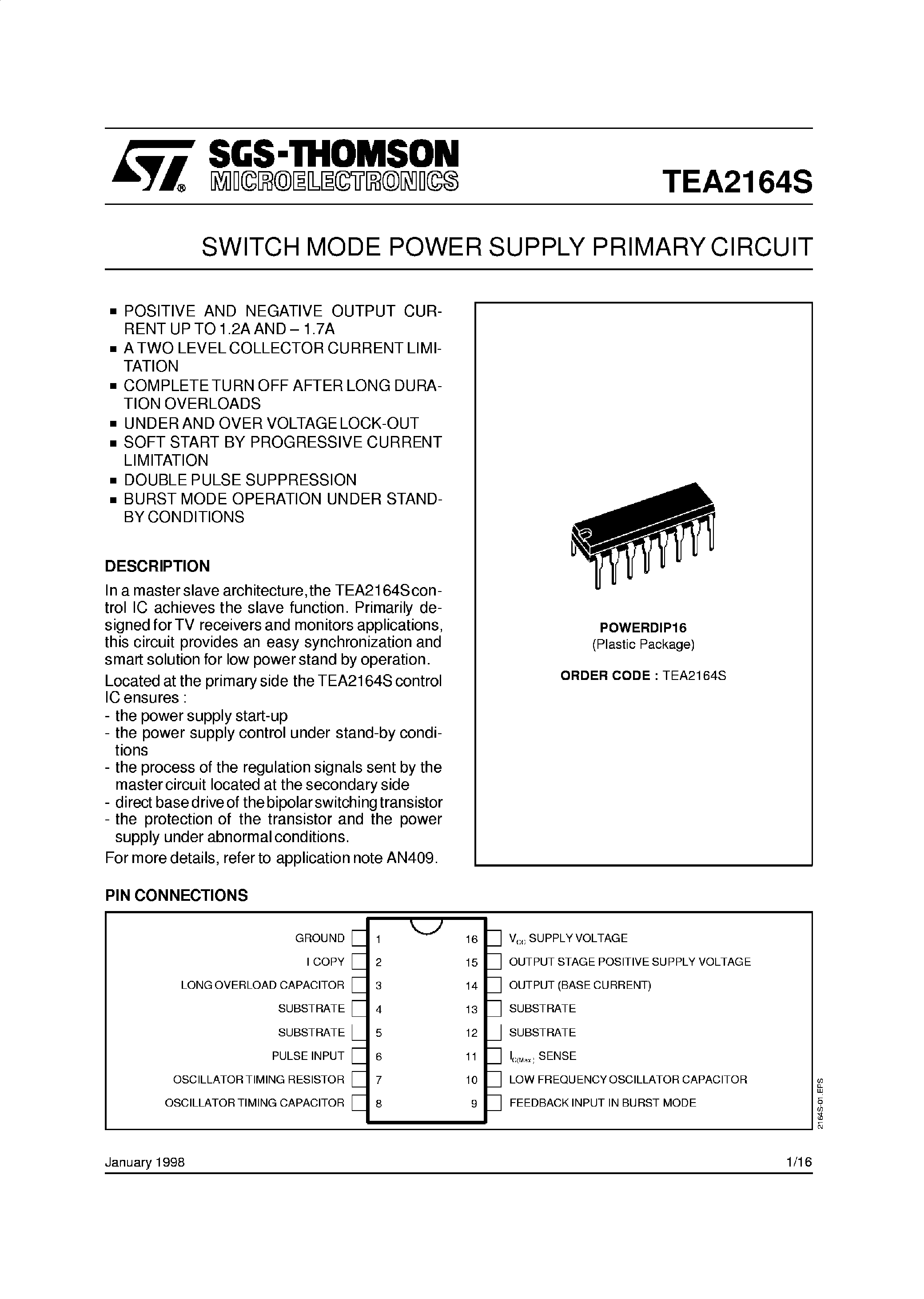 Даташит TEA2128 - SWITCH MODE POWER SUPPLY PRIMARY CIRCUIT страница 1