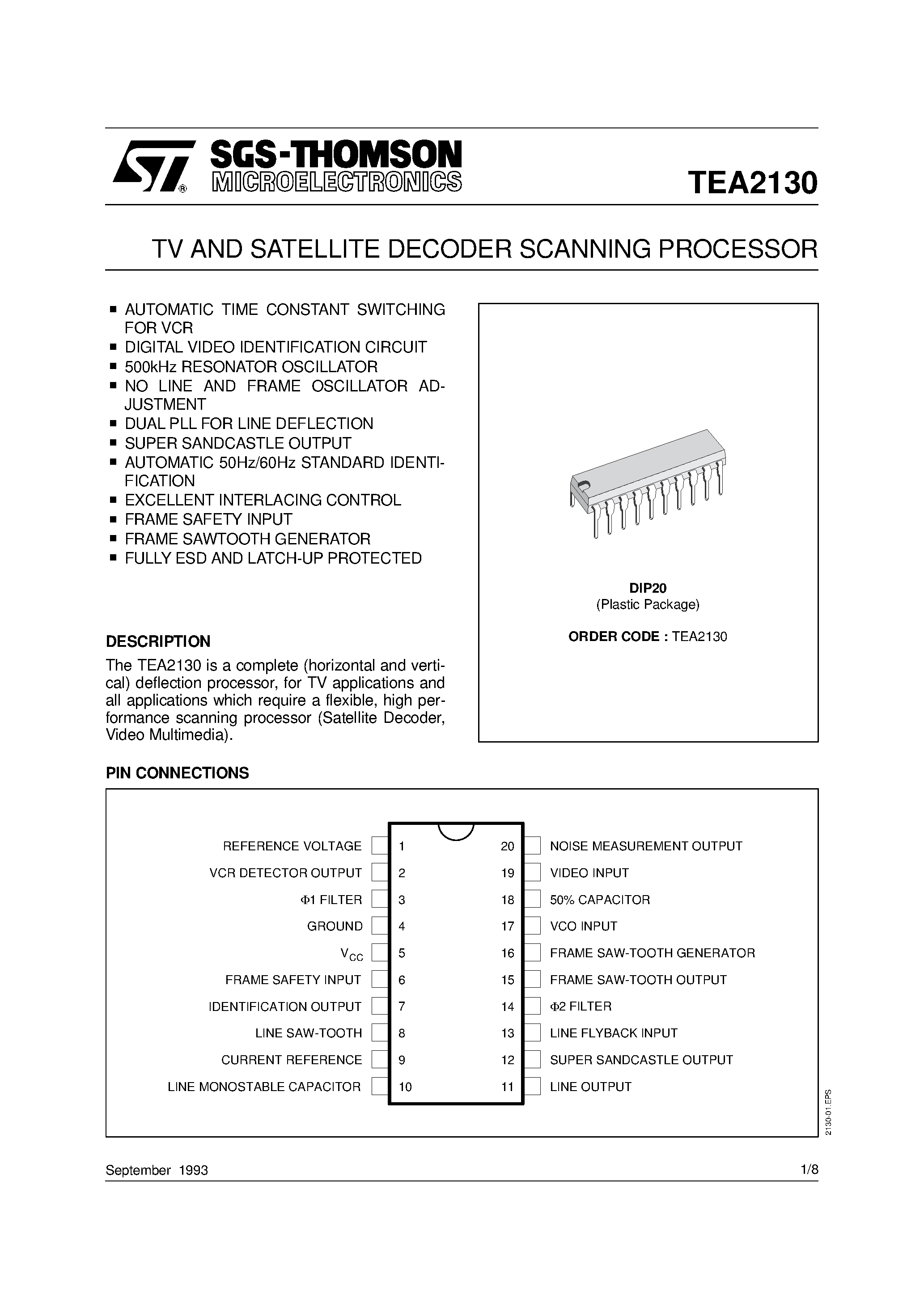 Даташит TEA2130 - TV AND SATELLITE DECODER SCANNING PROCESSOR страница 1