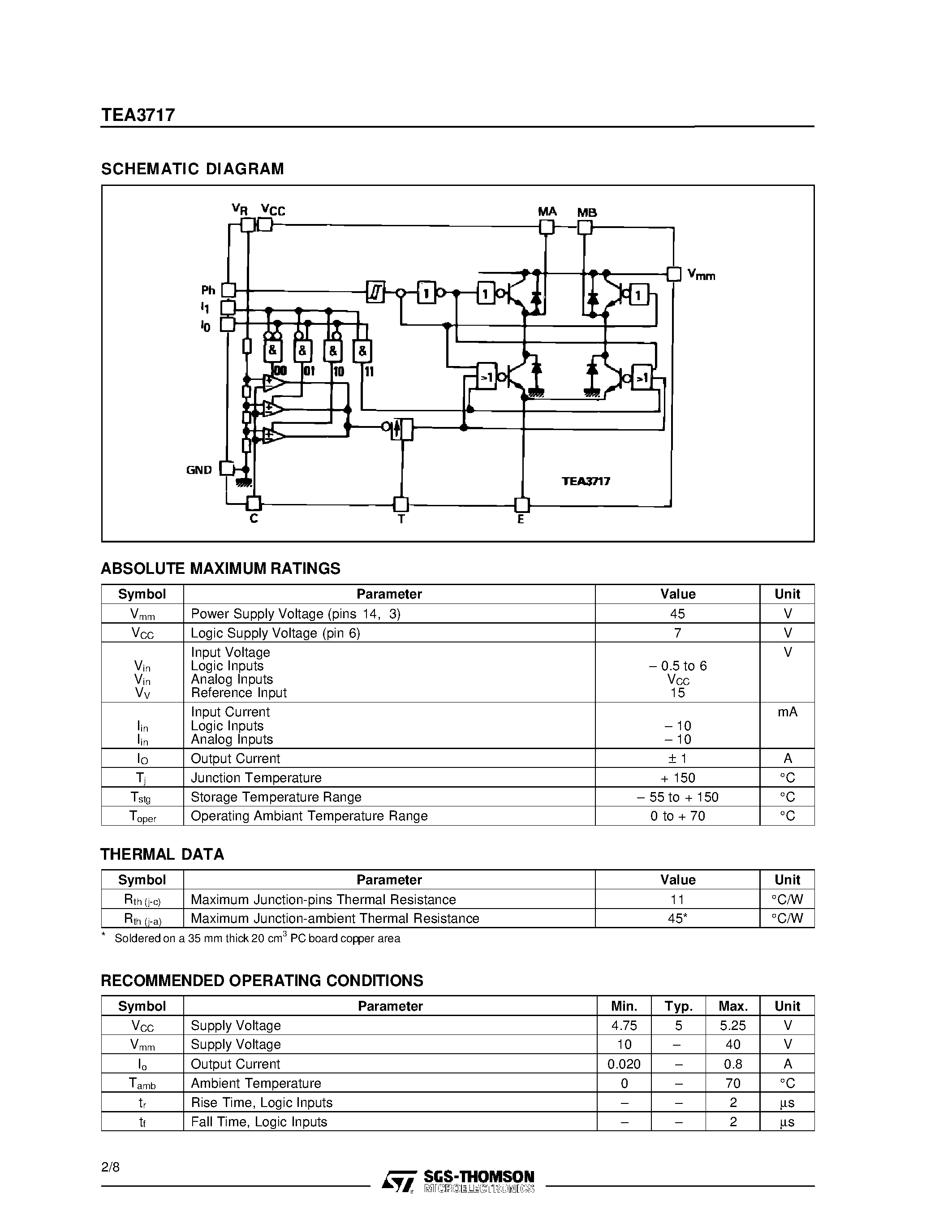 Даташит TEA3717DP - STEPPER MOTOR DRIVER страница 2