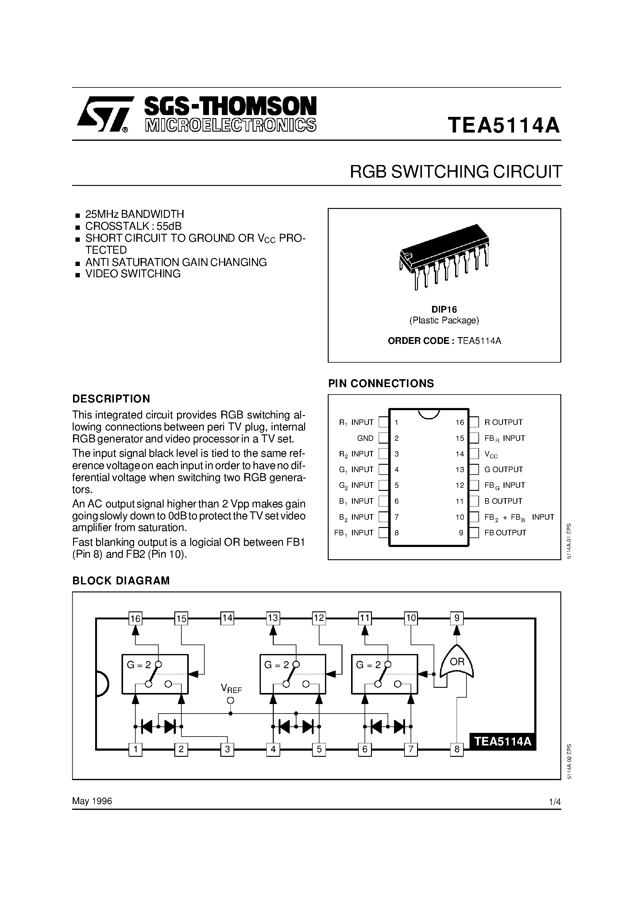 Даташит TEA5114A - RGB SWITCHING CIRCUIT страница 1