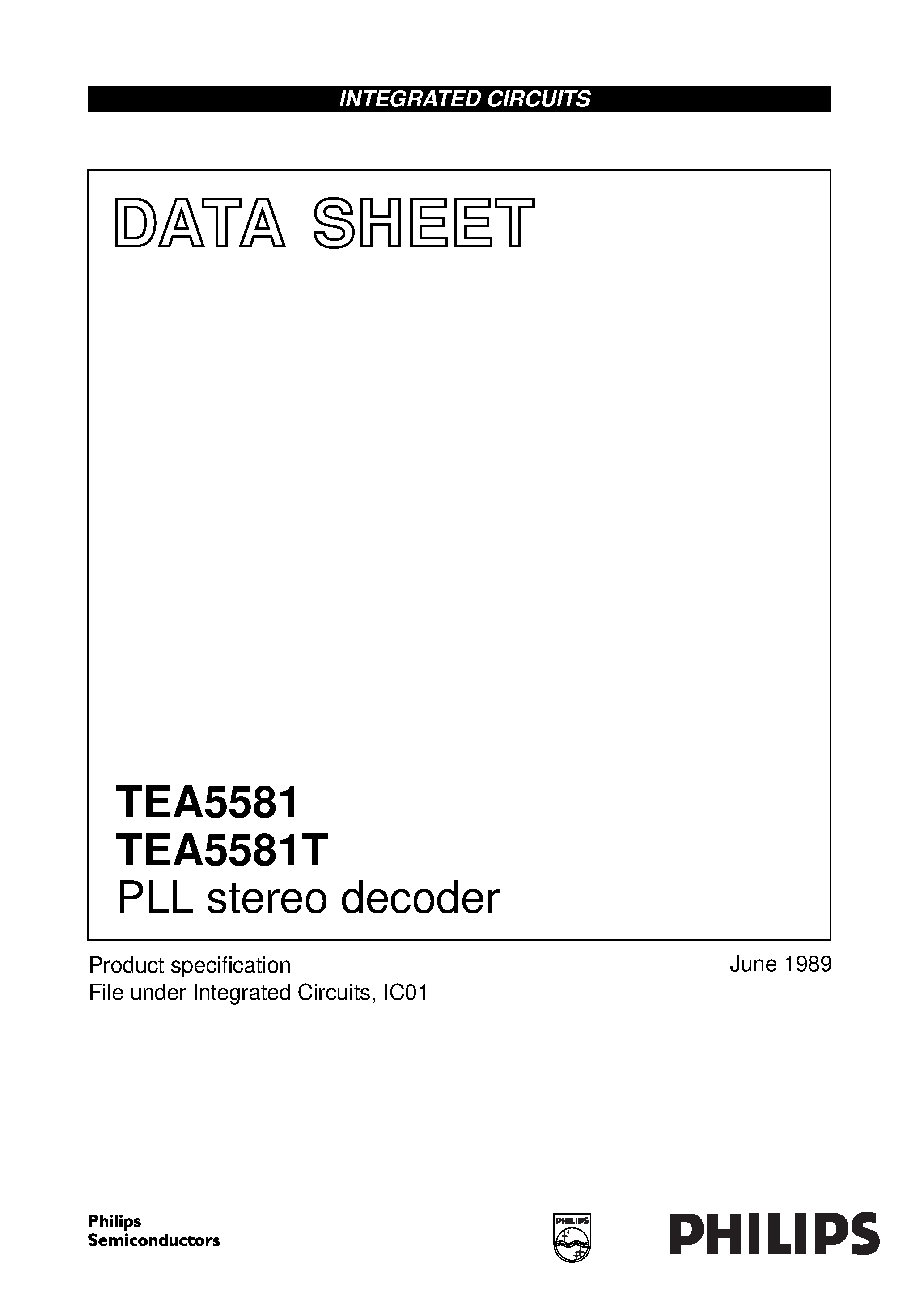 Даташит TEA5581 - PLL stereo decoder страница 1