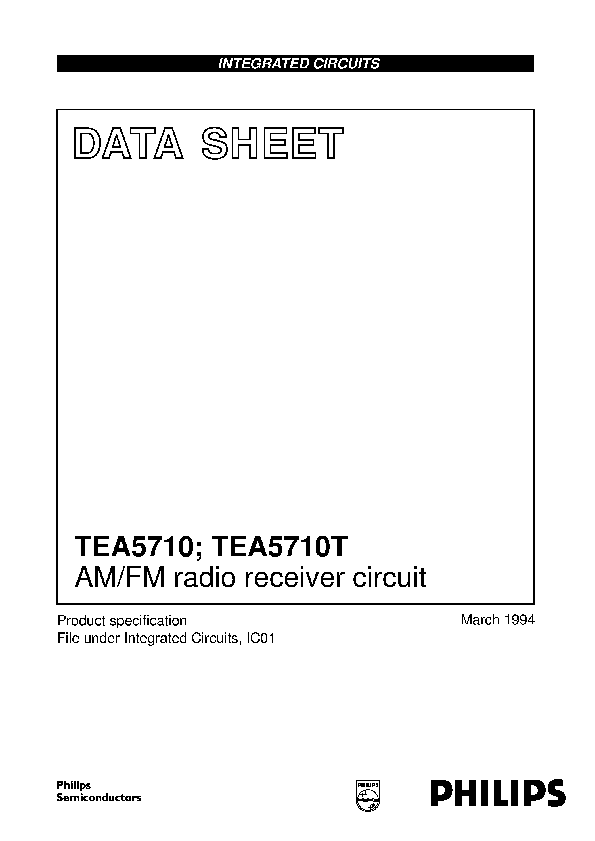 Даташит на микросхему TEA5710T страница 1 Даташит TEA5710T - AM/FM radio receiver circuit страница 1