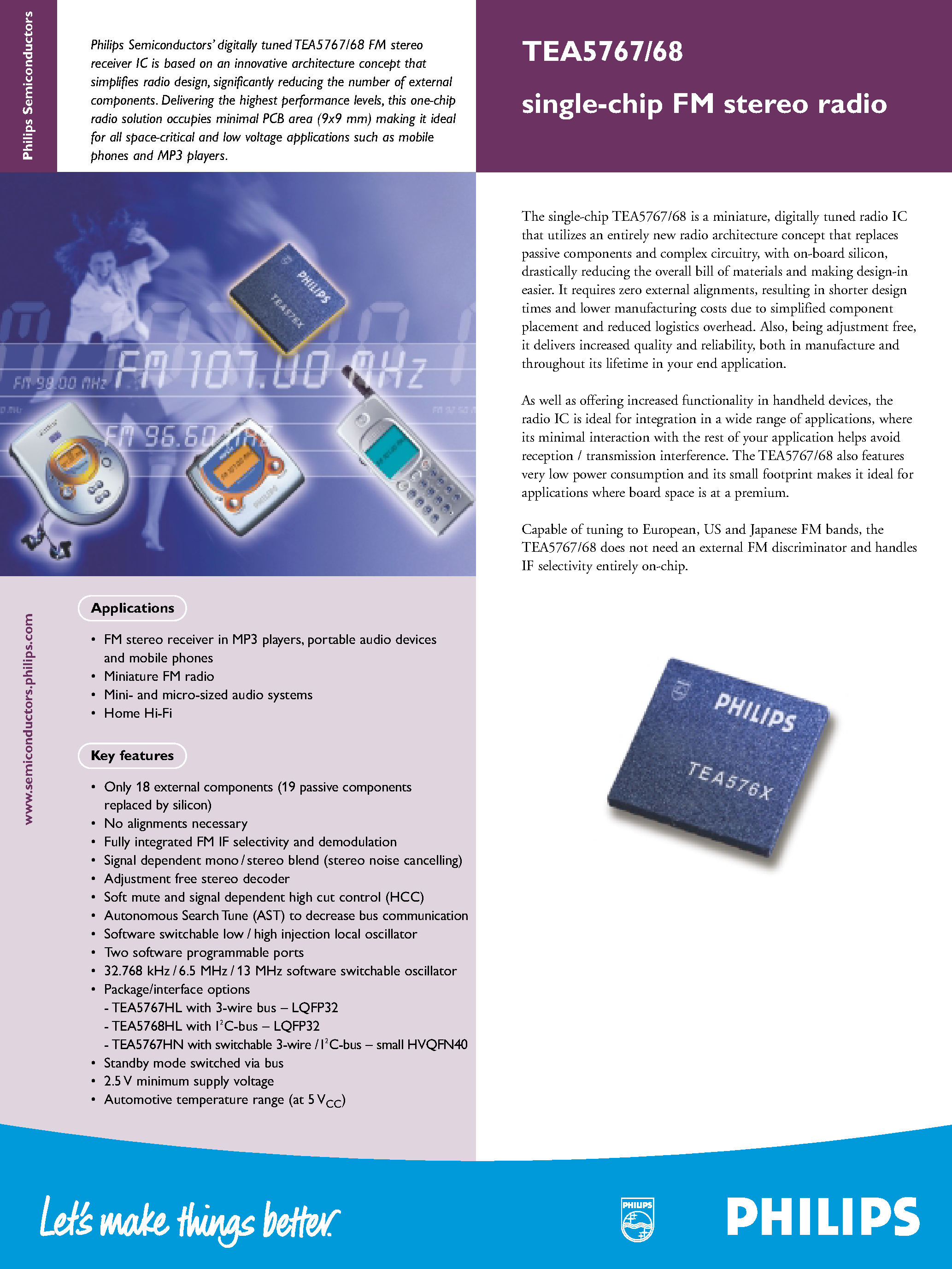 Даташит TEA5768 - single-chip FM stereo radio страница 1