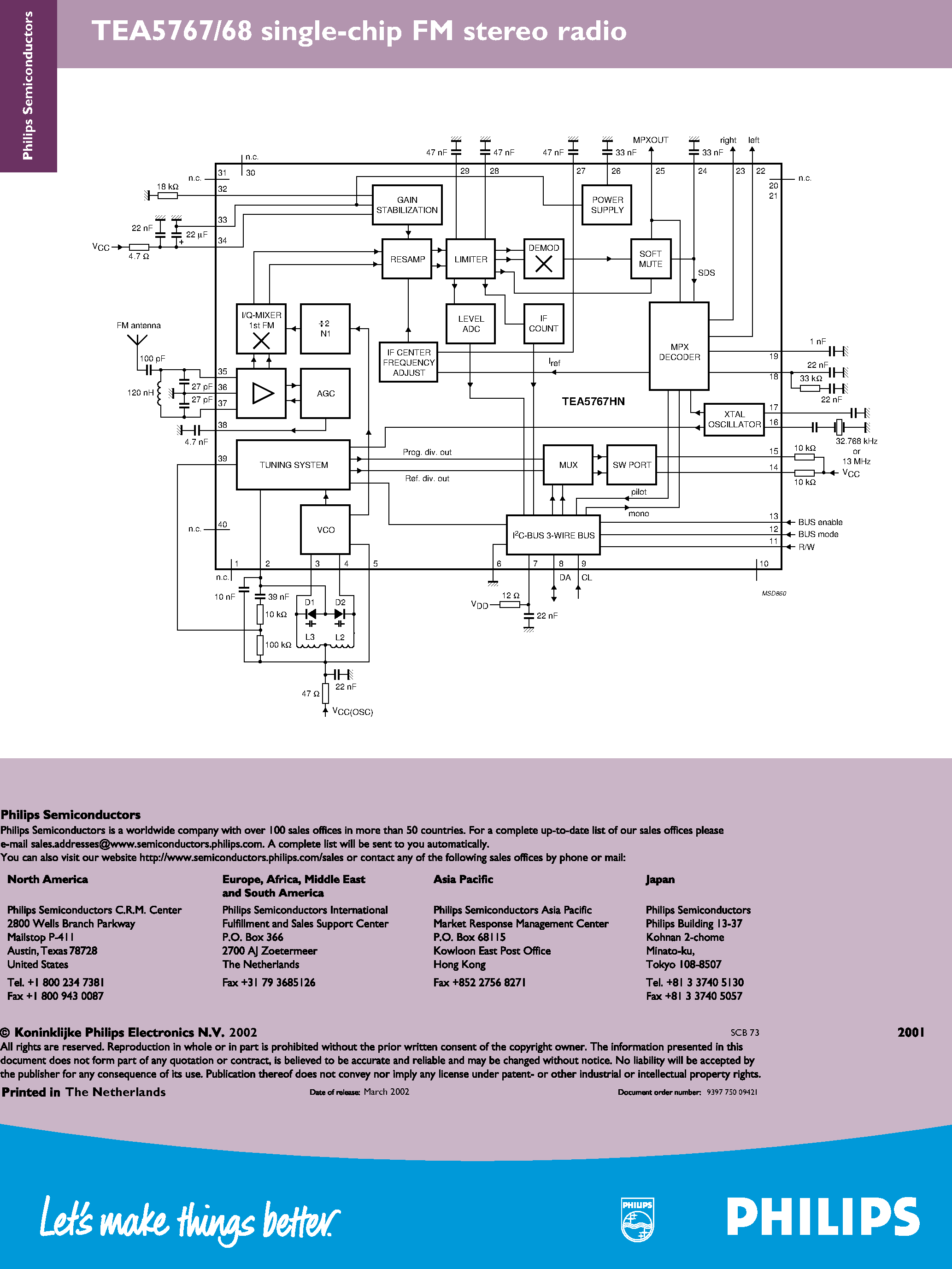 Даташит TEA5768 - single-chip FM stereo radio страница 2