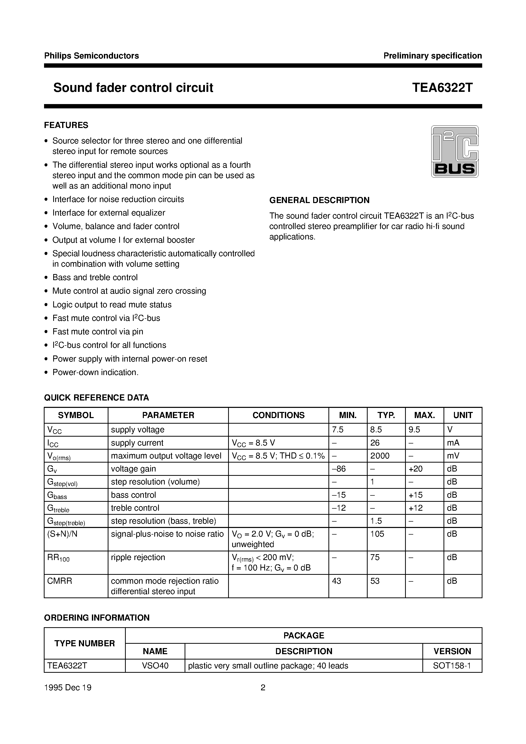 Даташит TEA6322T - Sound fader control circuit страница 2