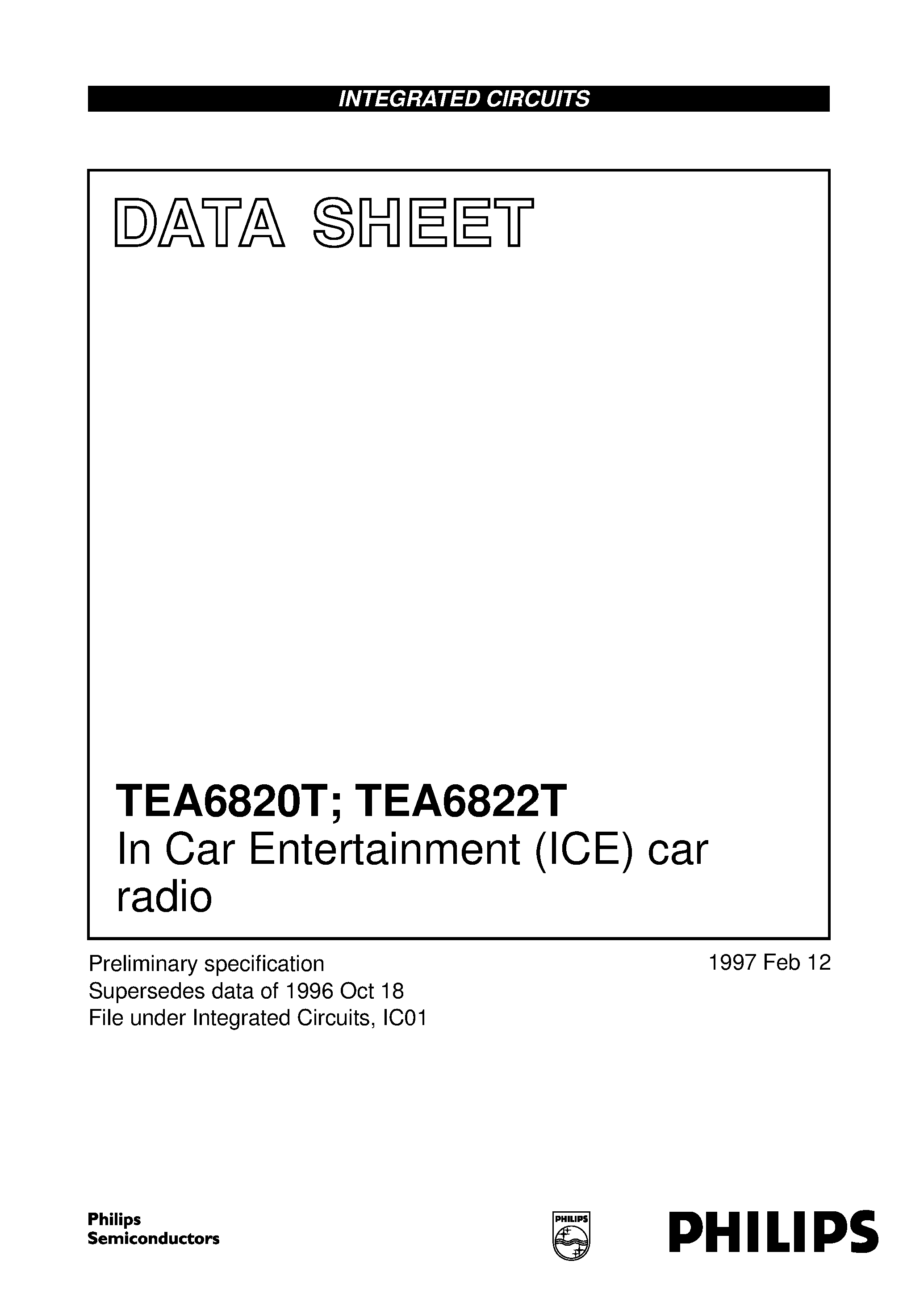 Datasheet TEA6820T page 1 Datasheet TEA6820T - In Car Entertainment ICE car radio page 1