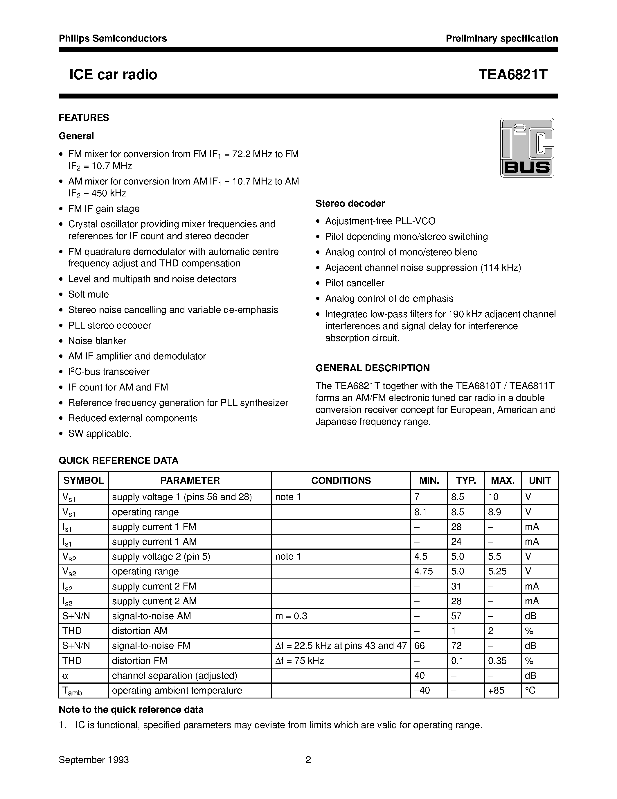 Даташит на микросхему TEA6821T страница 2 Даташит TEA6821T - ICE car radio страница 2