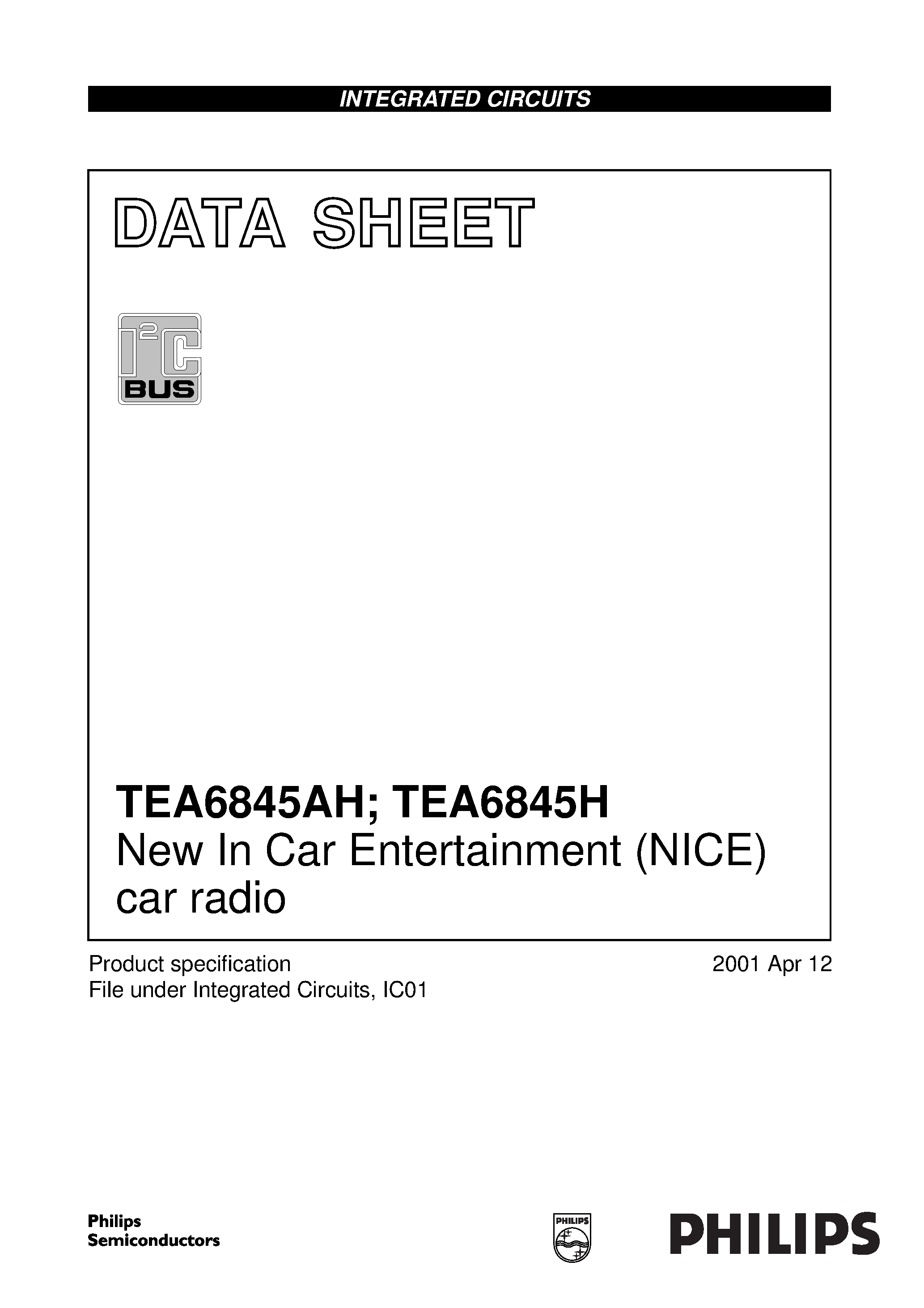 Даташит на микросхему TEA6845 страница 1 Даташит TEA6845 - New In Car Entertainment NICE car radio страница 1