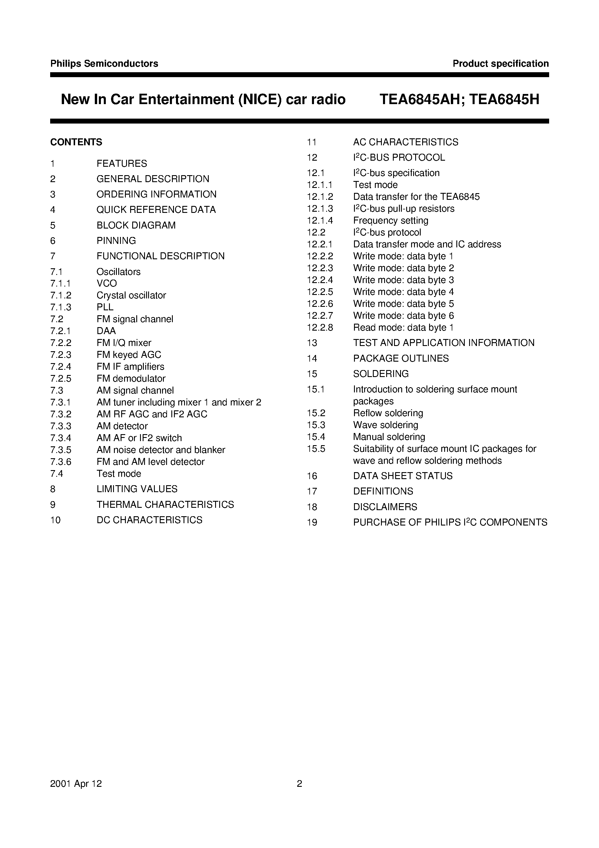 Datasheet TEA6845AH - New In Car Entertainment NICE car radio page 2